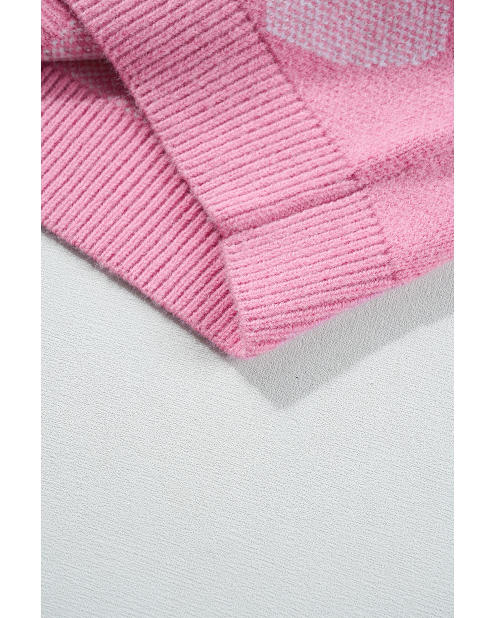 Pink Pearled Heart Print Valentines Crew Neck Sweater - M 7