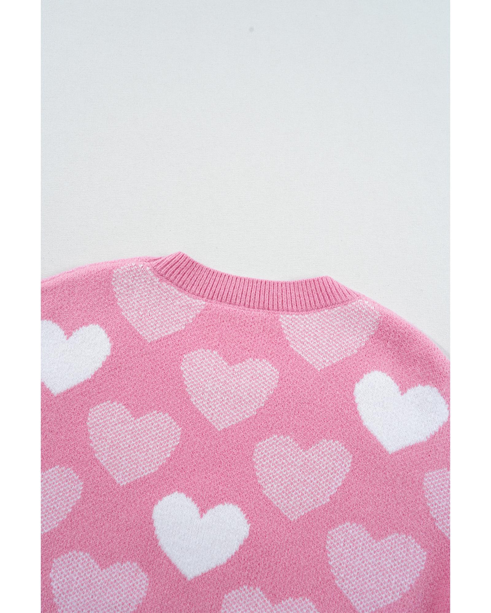 Pink Pearled Heart Print Valentines Crew Neck Sweater - XL 5