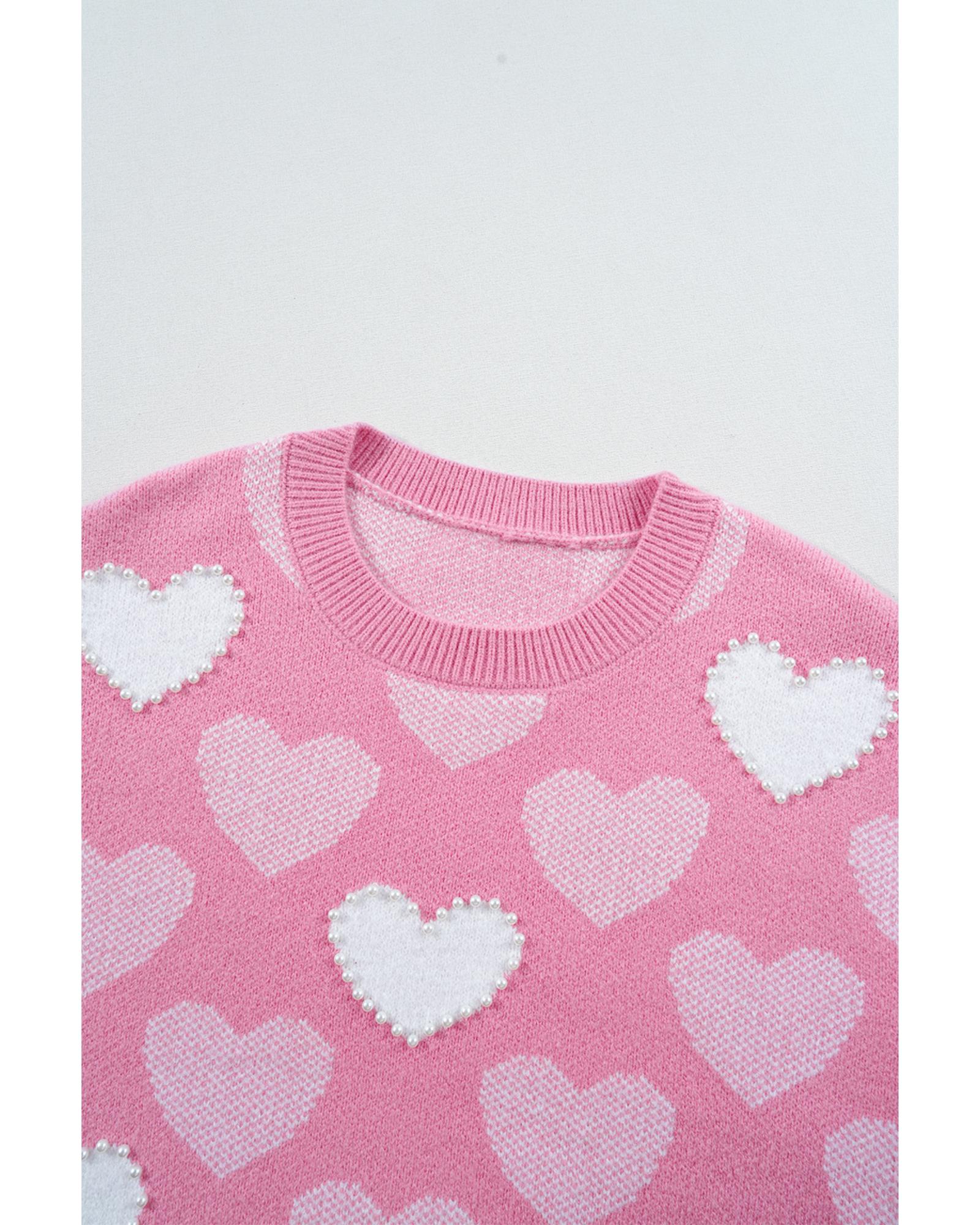 Pink Pearled Heart Print Valentines Crew Neck Sweater - XL 6