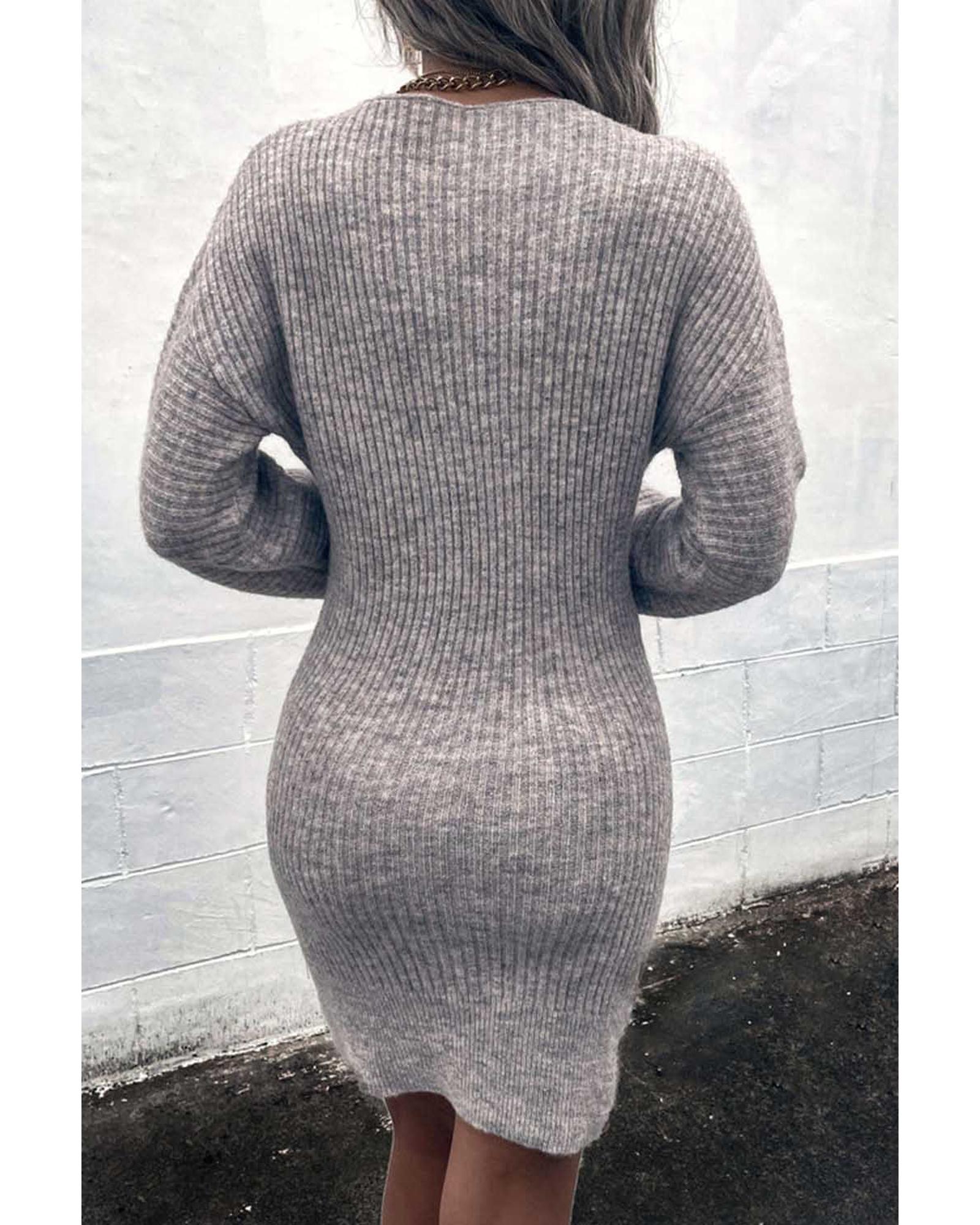 Gray V Neck Bodycon Sweater Dress - XL 4