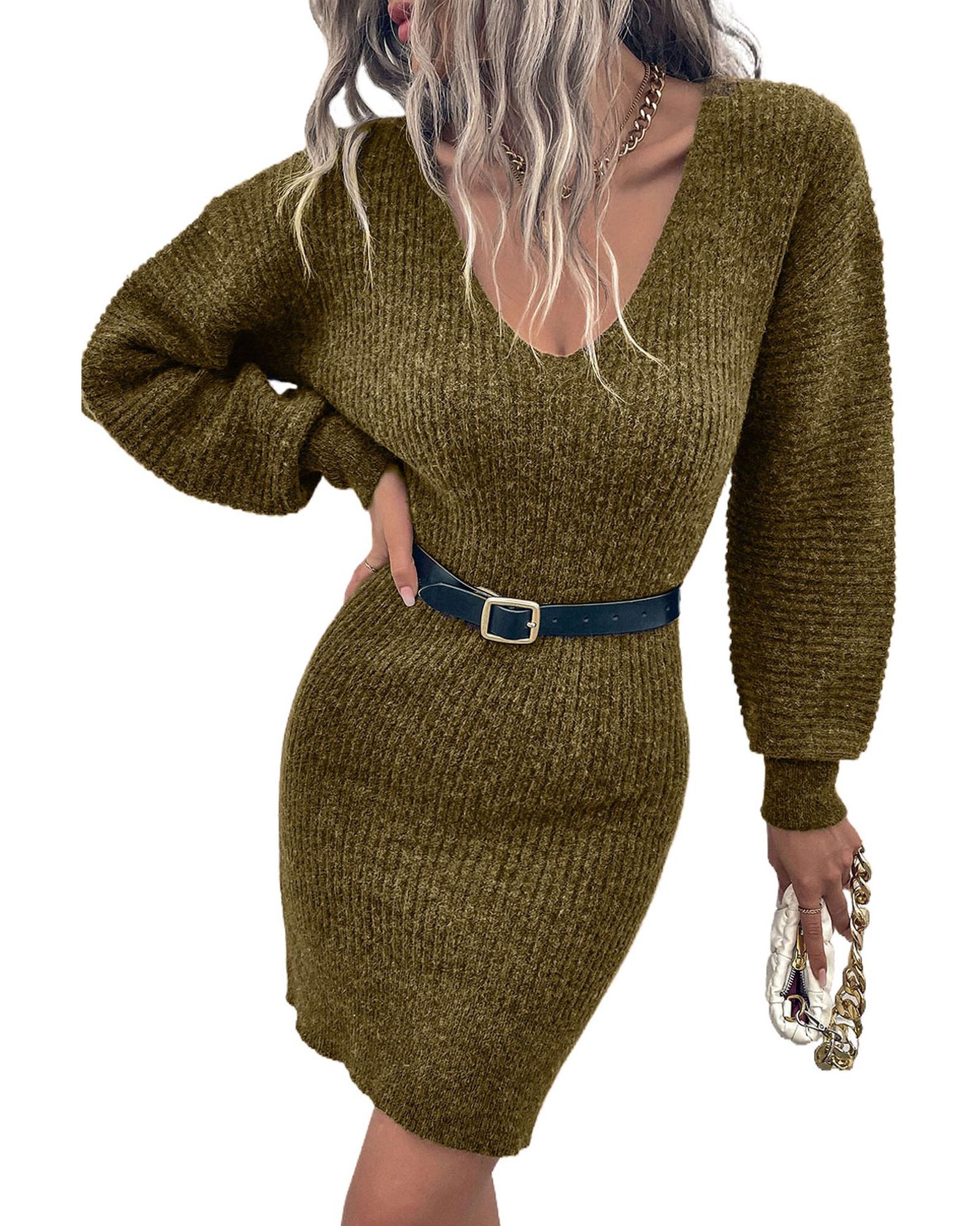 Green V Neck Bodycon Sweater Dress - M 4