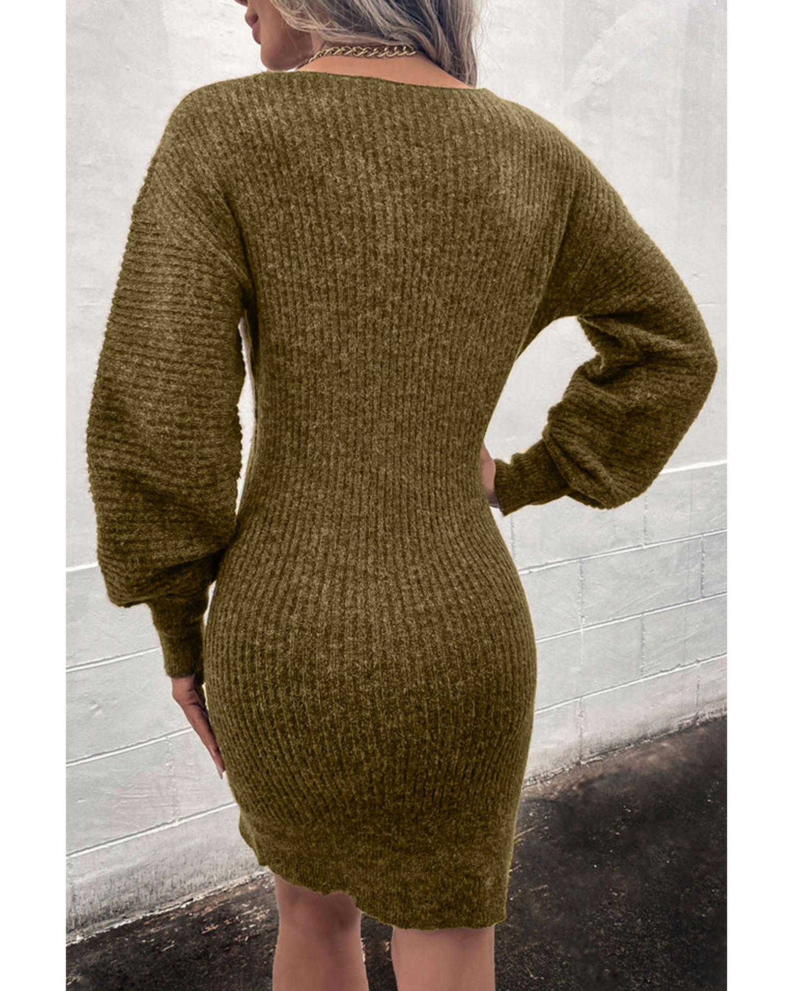 Green V Neck Bodycon Sweater Dress - XL 4