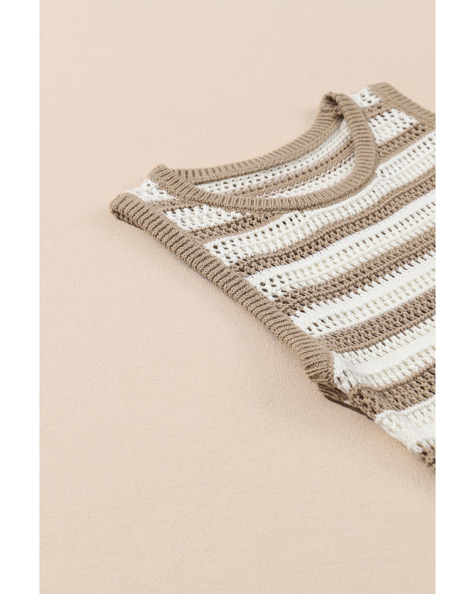 Khaki Stripe Hollowed Knit Sleeveless Sweater Dress - S 7