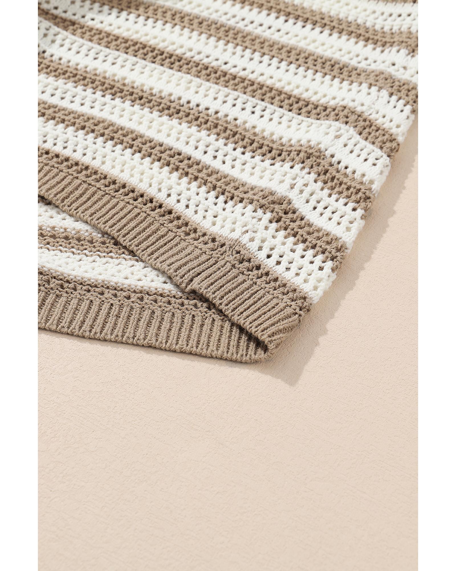 Khaki Stripe Hollowed Knit Sleeveless Sweater Dress - S 8