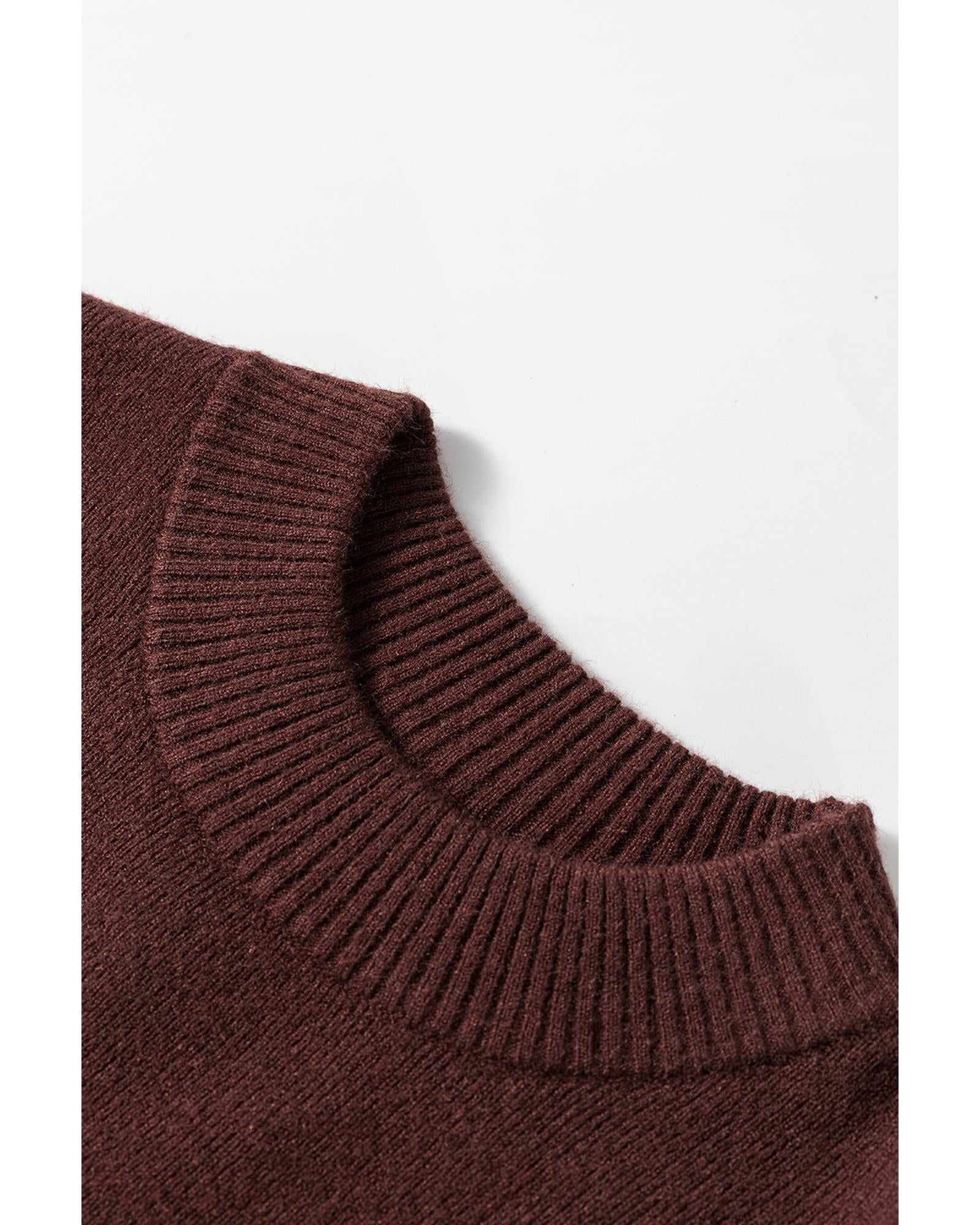 Coffee Slim Fit Mock Neck Side Slit Sweater Dress - XL 3