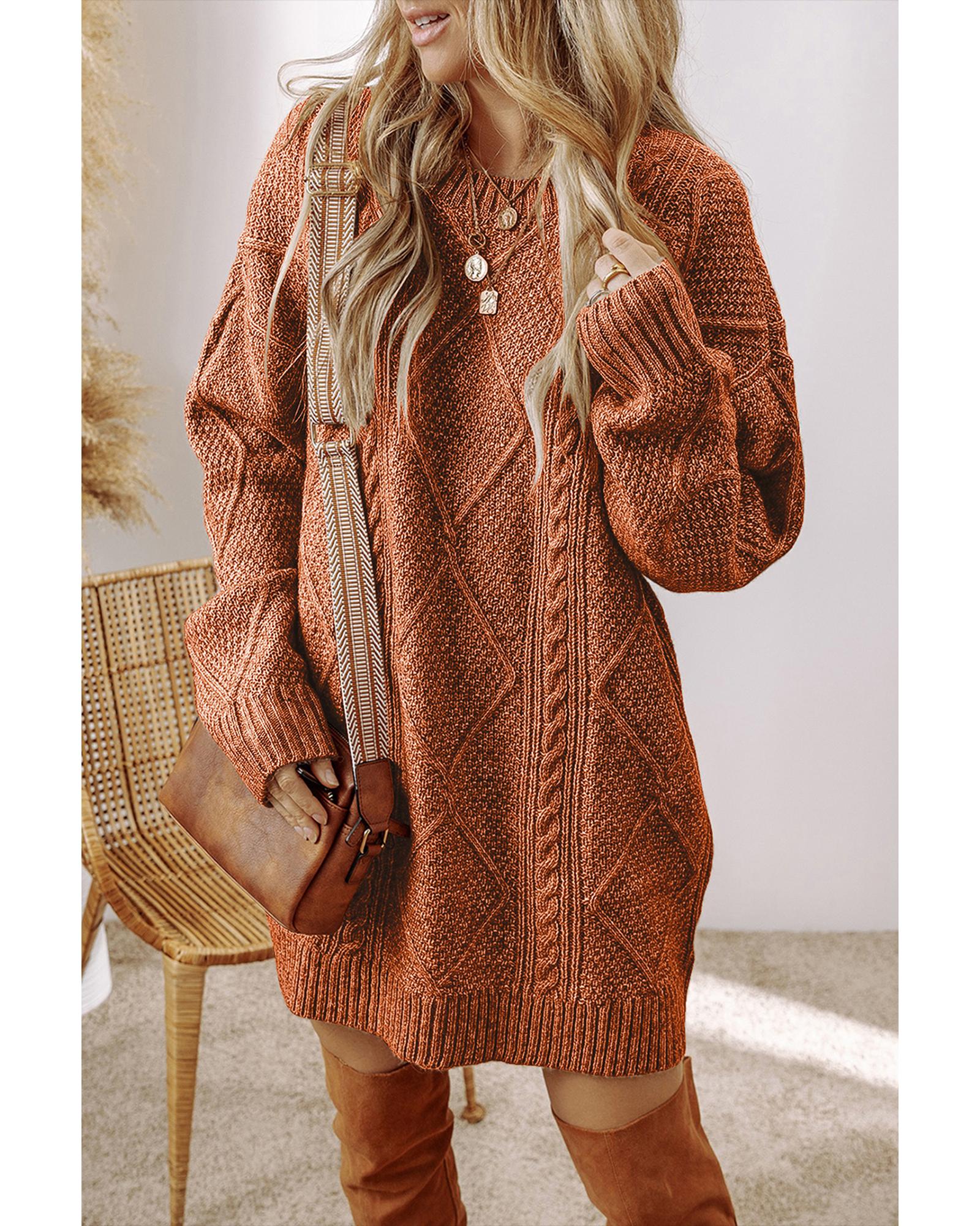 Coffee Cable Knit Drop Shoulder Loose Fit Sweater Dress - M 4
