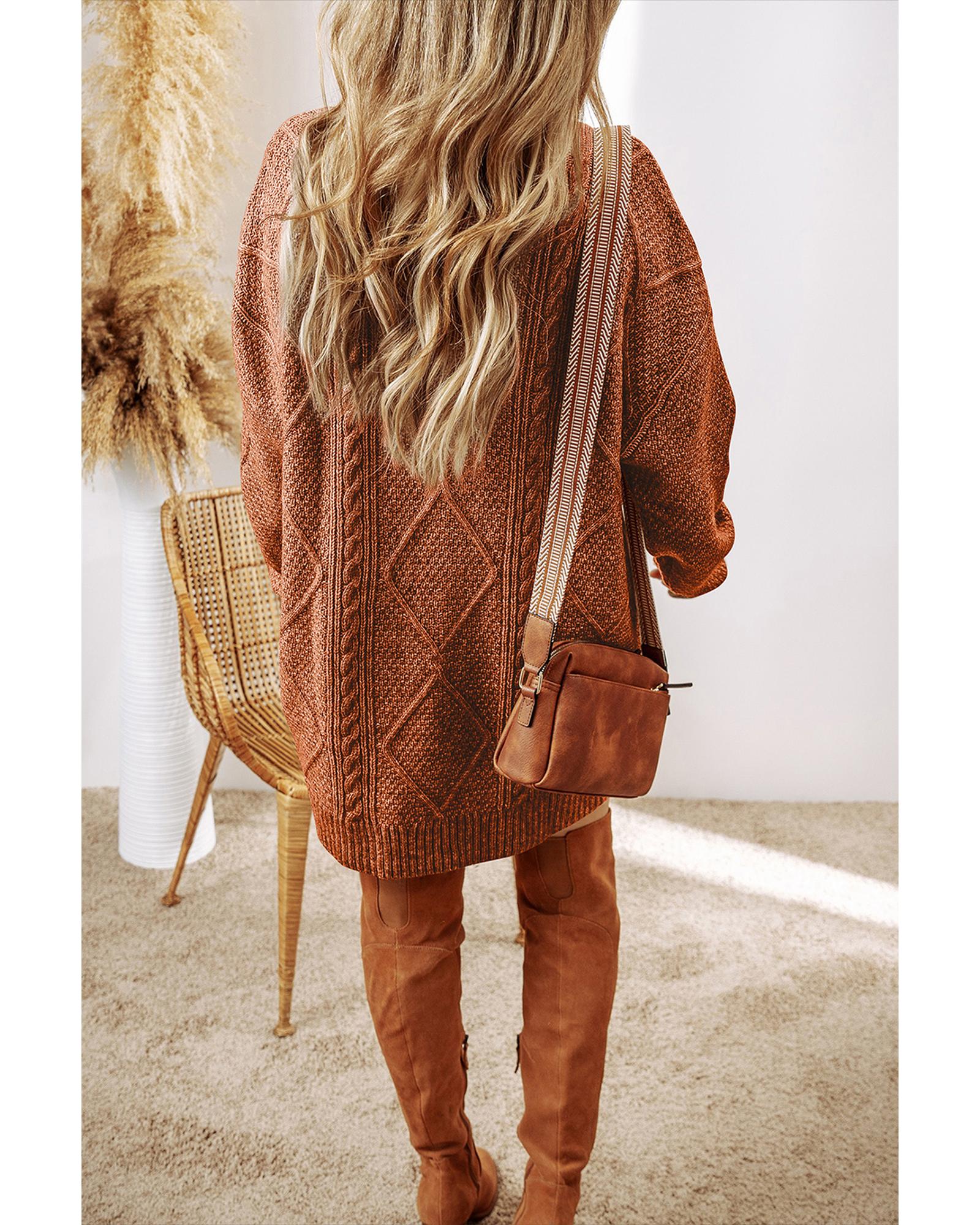Coffee Cable Knit Drop Shoulder Loose Fit Sweater Dress - M 5