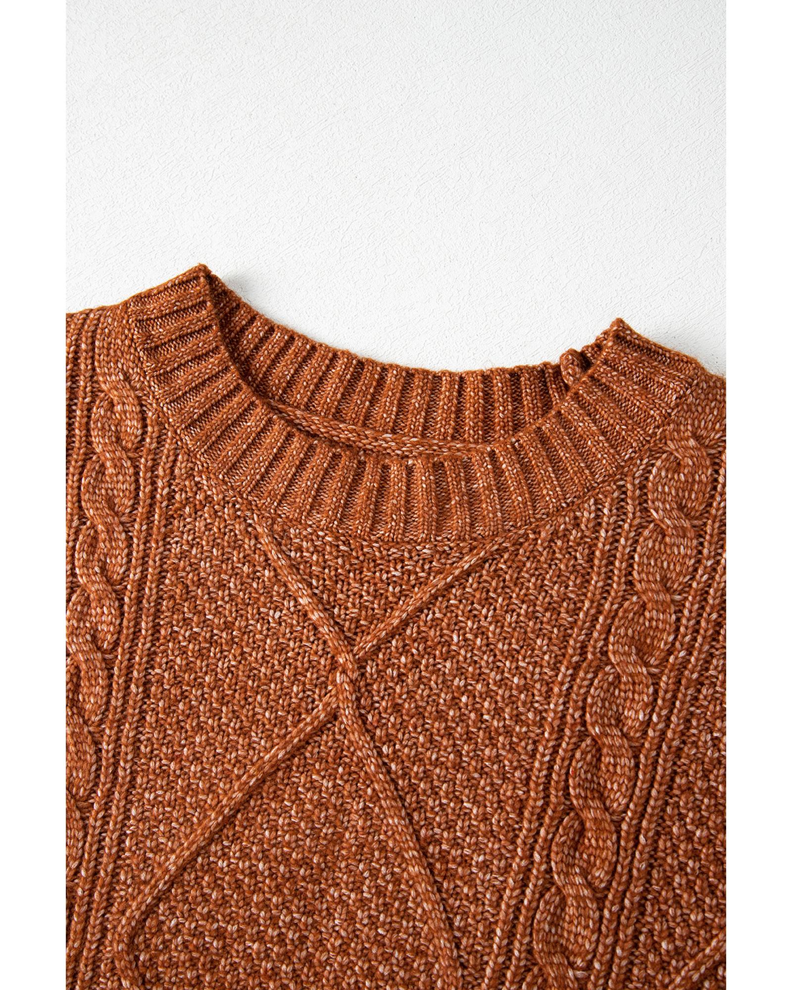 Coffee Cable Knit Drop Shoulder Loose Fit Sweater Dress - M 7