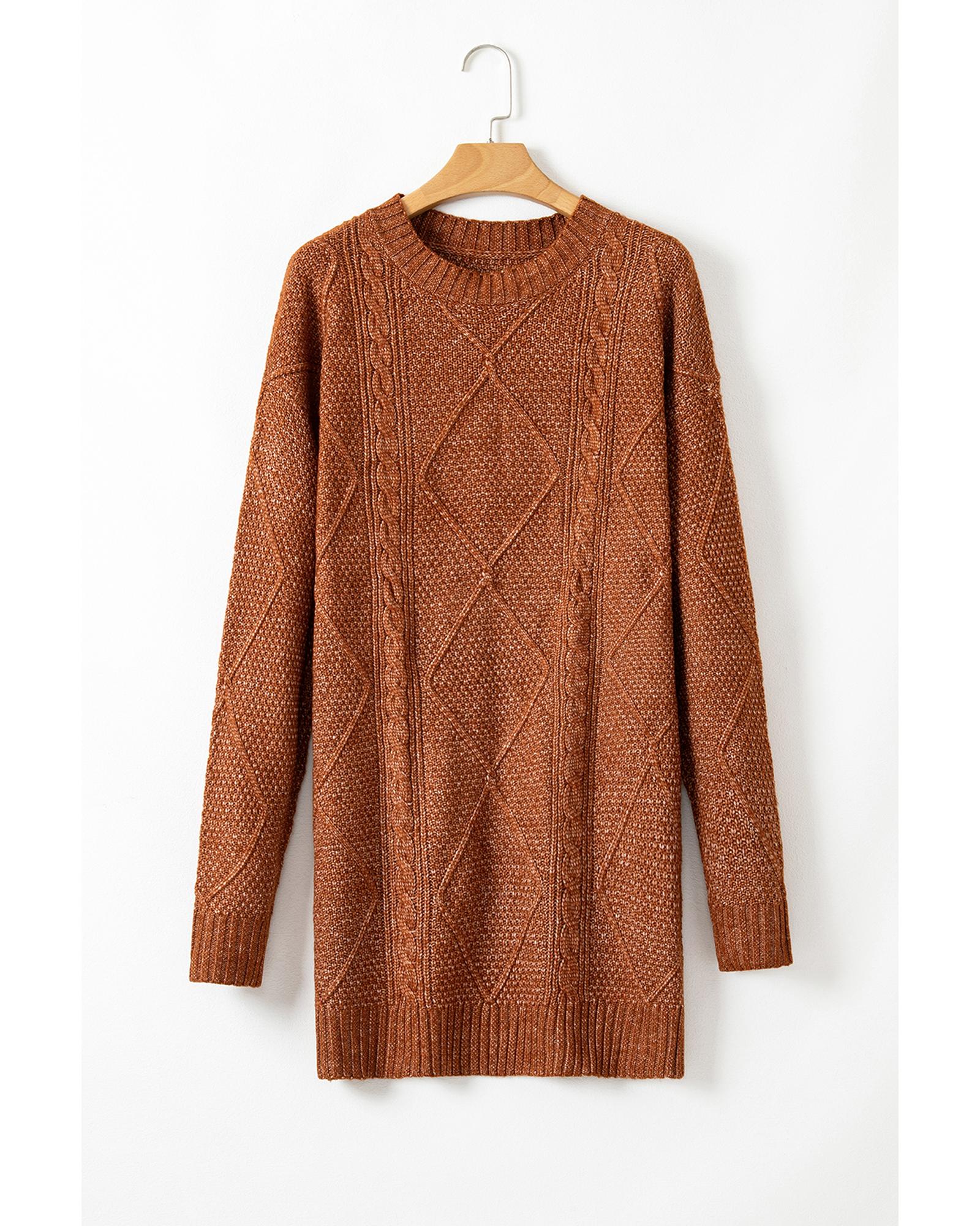 Coffee Cable Knit Drop Shoulder Loose Fit Sweater Dress - M 8