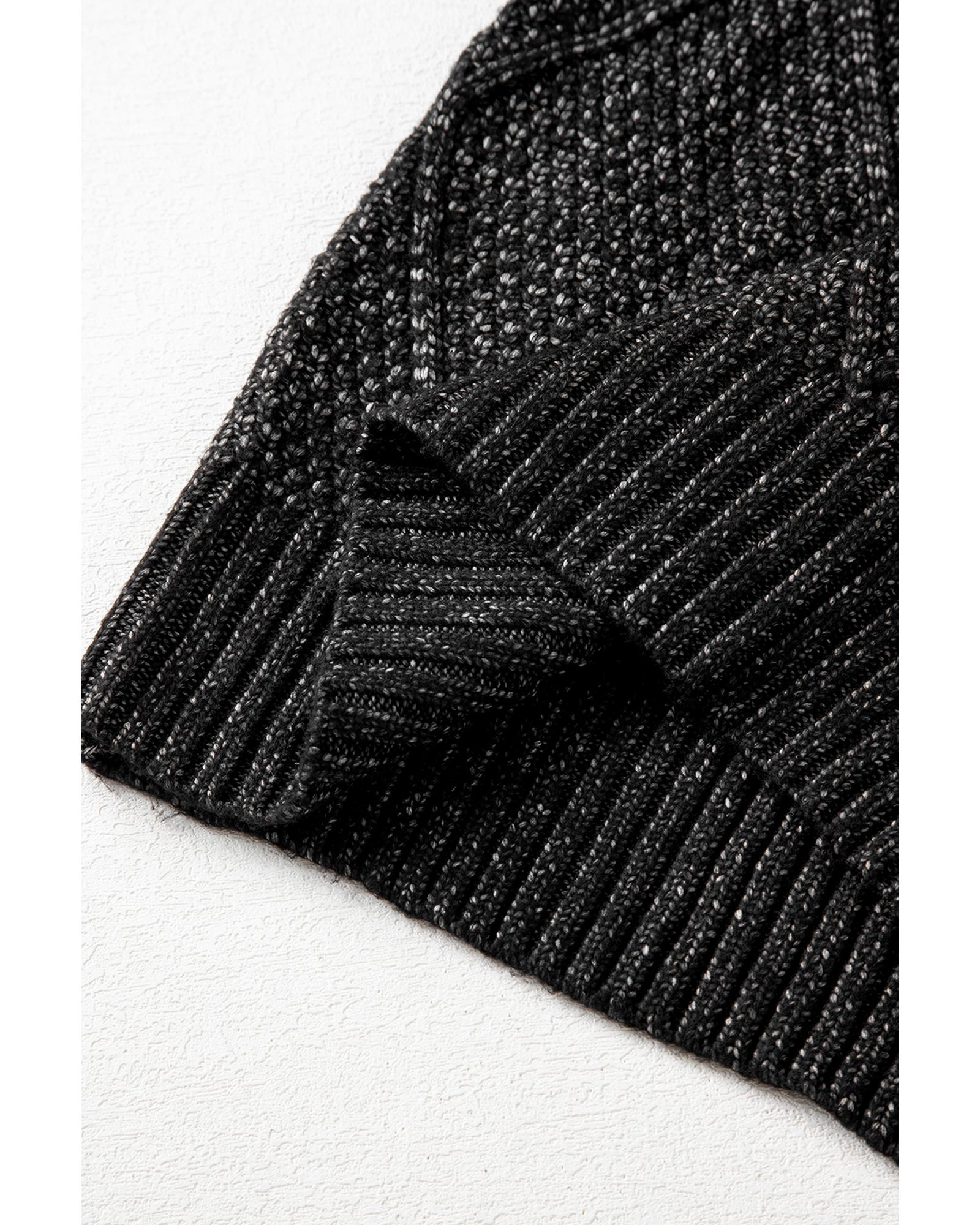 Black Cable Knit Drop Shoulder Loose Fit Sweater Dress - L
