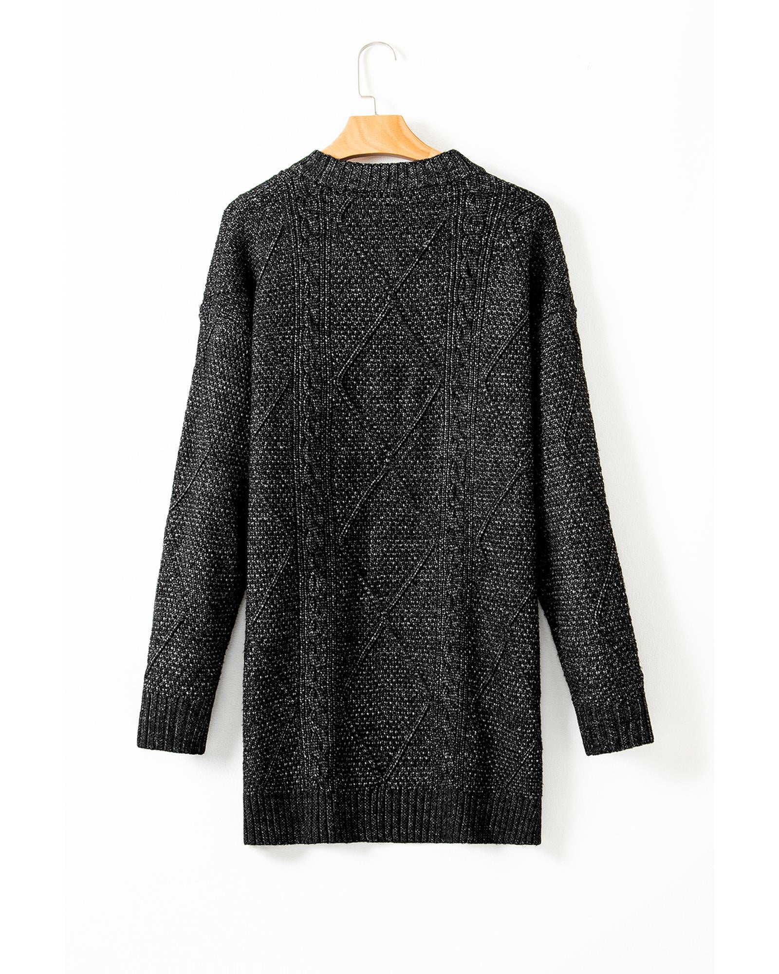 Black Cable Knit Drop Shoulder Loose Fit Sweater Dress - L 4