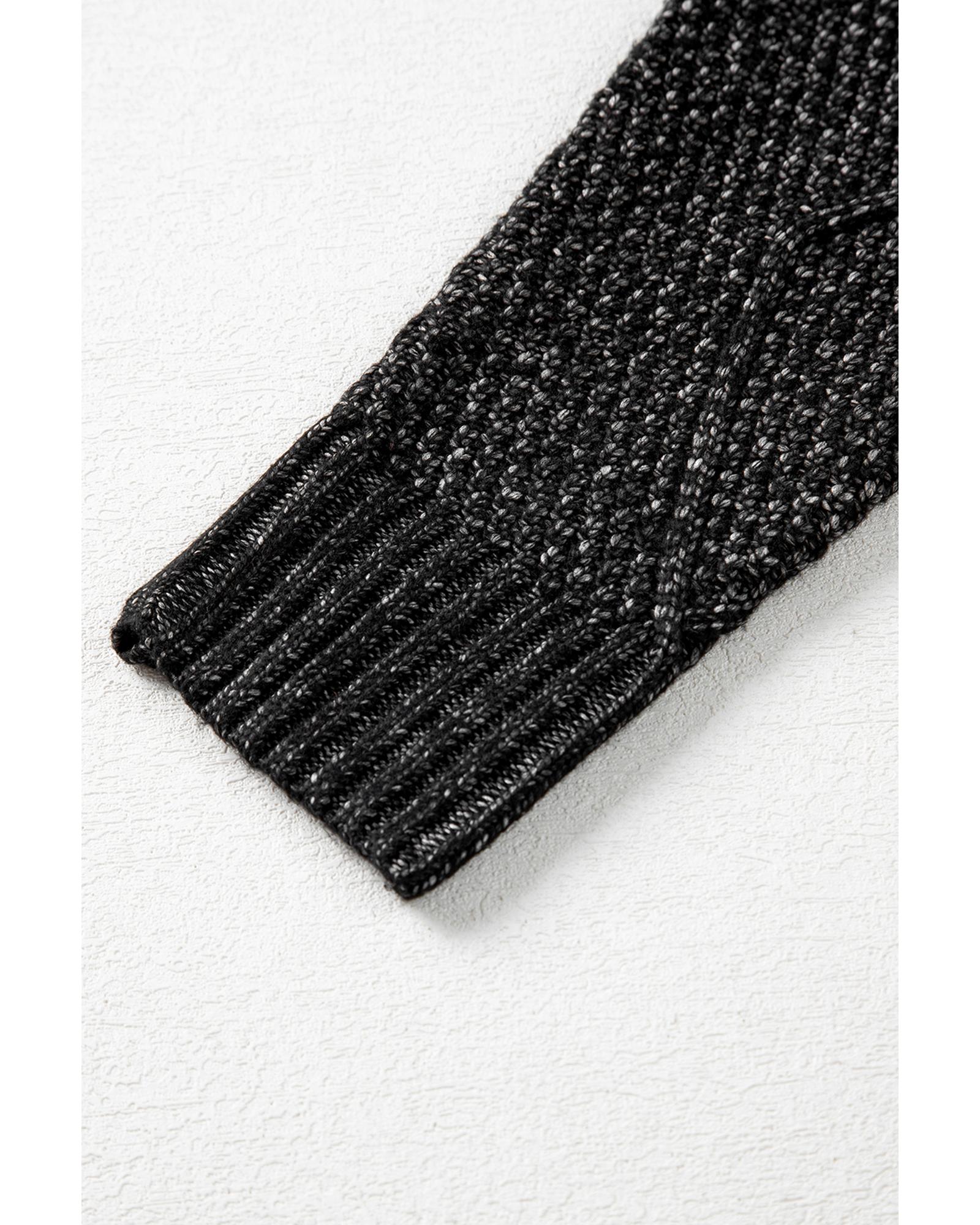 Black Cable Knit Drop Shoulder Loose Fit Sweater Dress - L 5