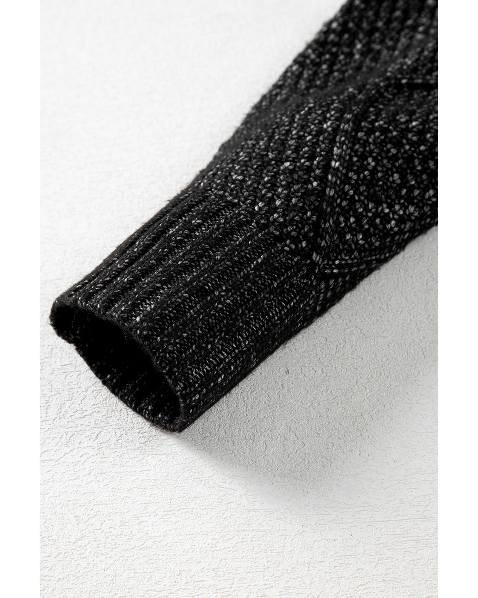 Black Cable Knit Drop Shoulder Loose Fit Sweater Dress - L 8