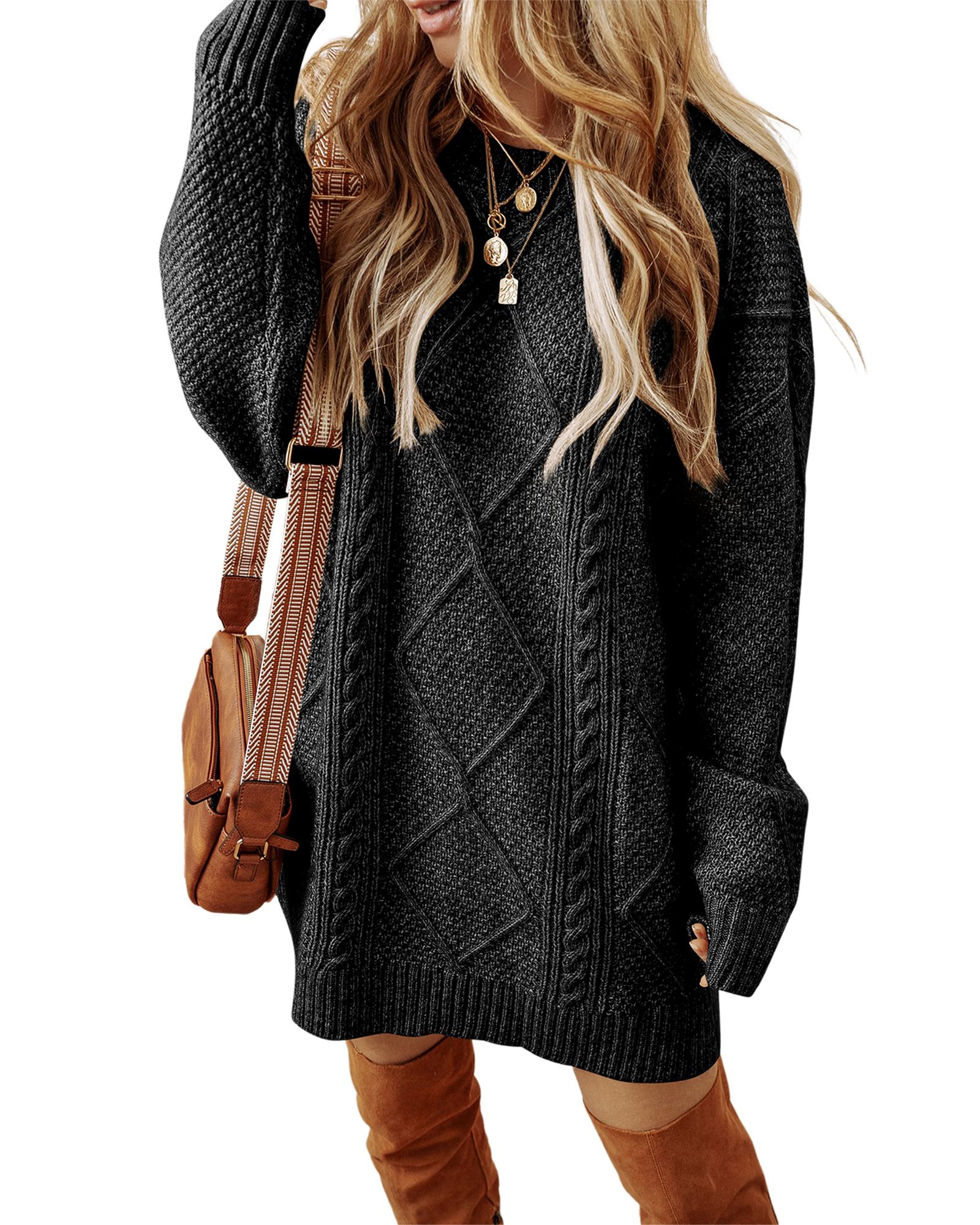 Black Cable Knit Drop Shoulder Loose Fit Sweater Dress - XL 3