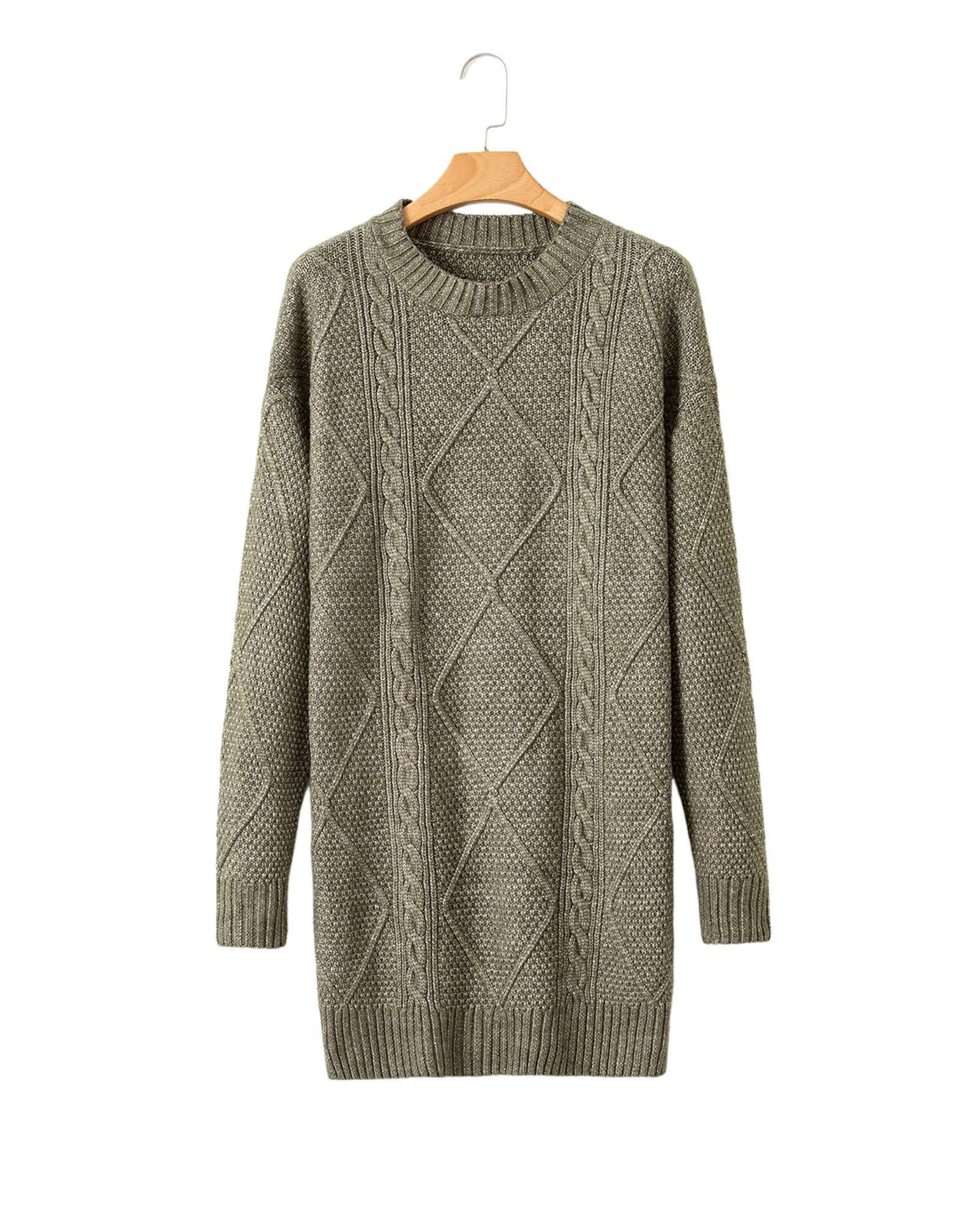 Mist Green Cable Knit Drop Shoulder Loose Fit Sweater Dress - L 5