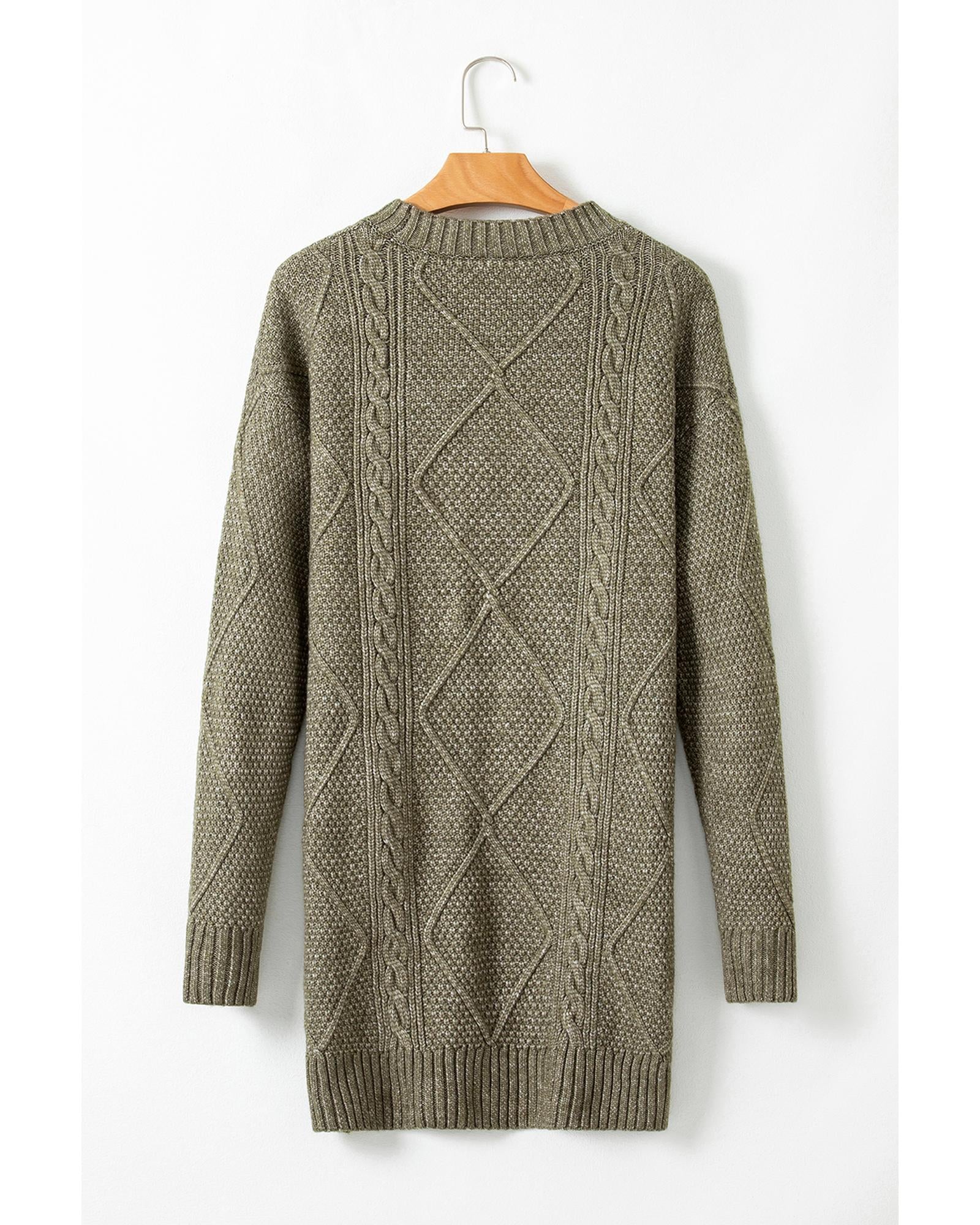 Mist Green Cable Knit Drop Shoulder Loose Fit Sweater Dress - L 7