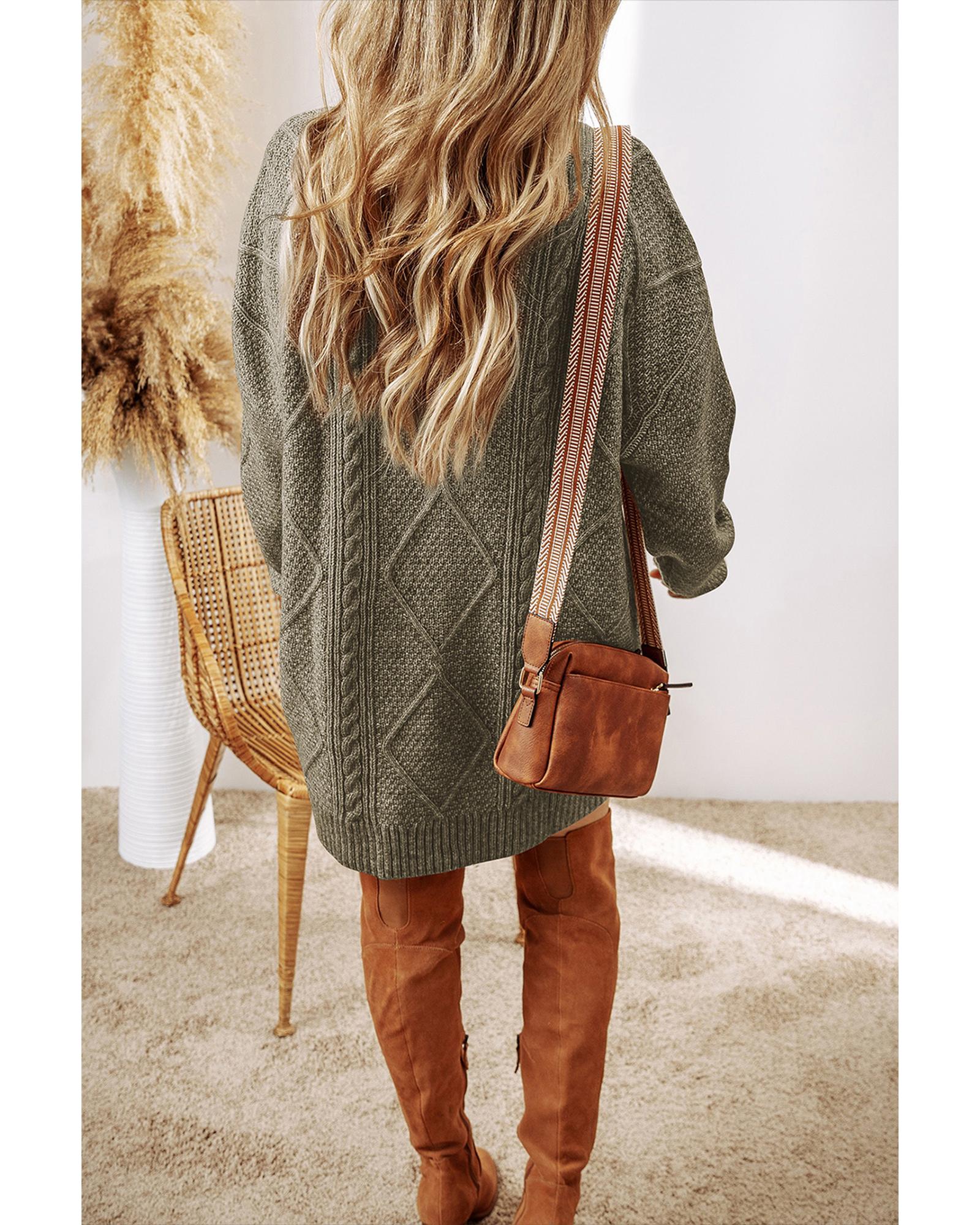 Mist Green Cable Knit Drop Shoulder Loose Fit Sweater Dress - S 4