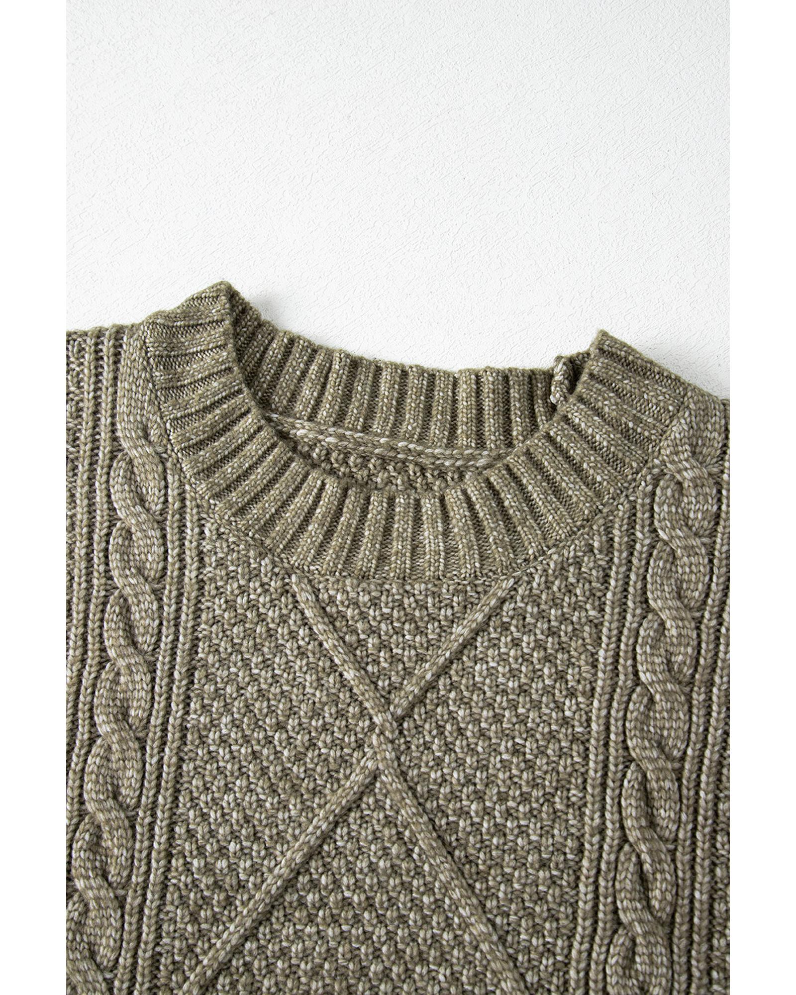 Mist Green Cable Knit Drop Shoulder Loose Fit Sweater Dress - XL