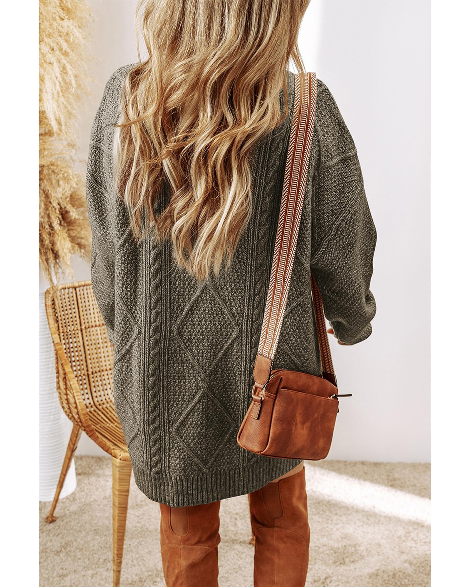 Mist Green Cable Knit Drop Shoulder Loose Fit Sweater Dress - XL 3