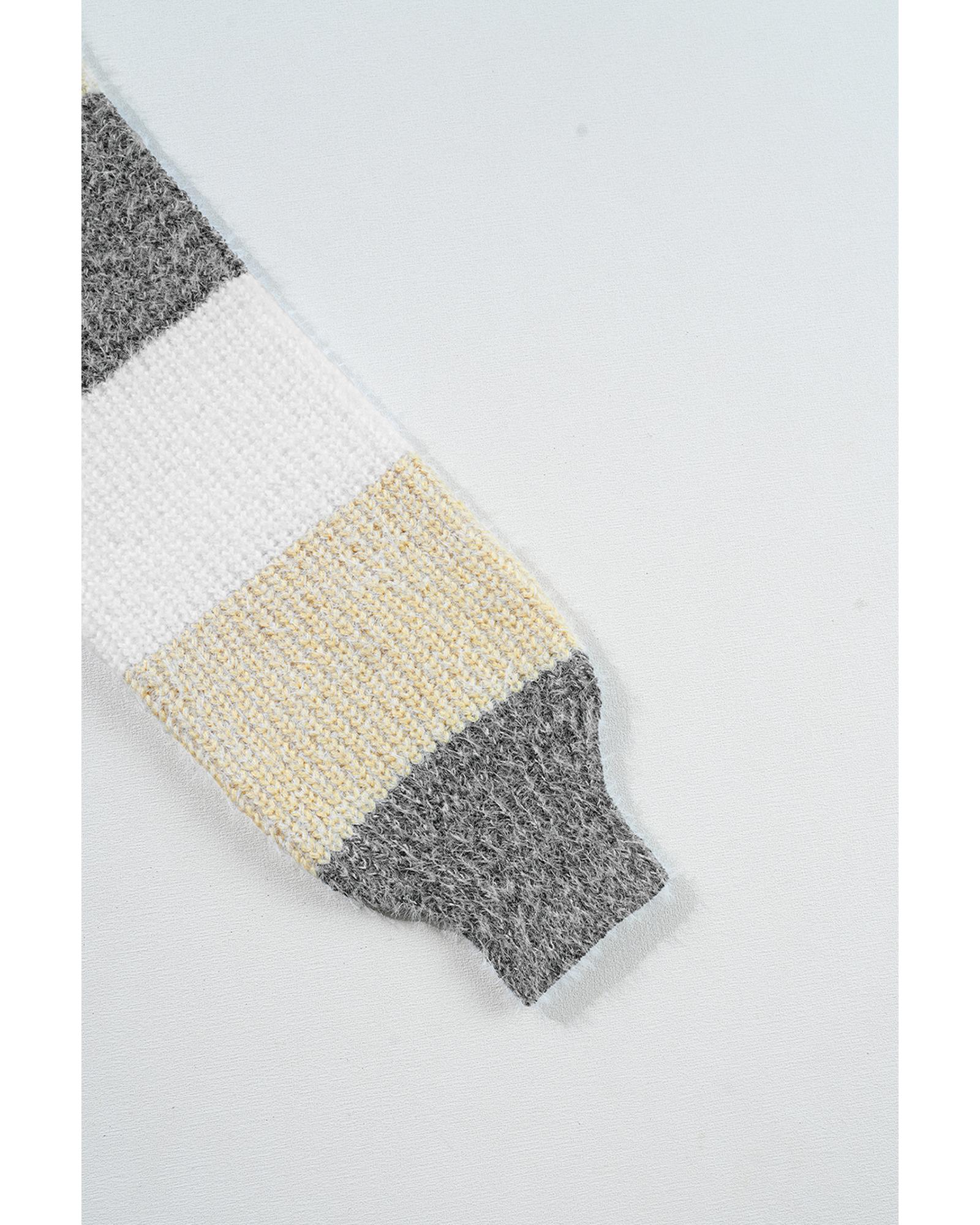Gray Stripe Colorblock Bubble Sleeve Drop Shoulder Sweater Dress - L 6