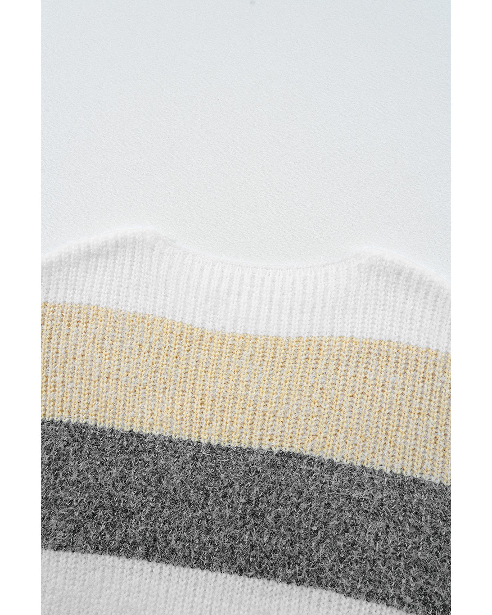 Gray Stripe Colorblock Bubble Sleeve Drop Shoulder Sweater Dress - M