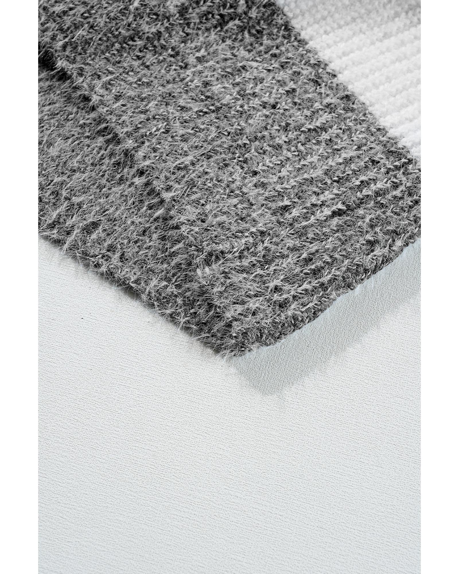 Gray Stripe Colorblock Bubble Sleeve Drop Shoulder Sweater Dress - M