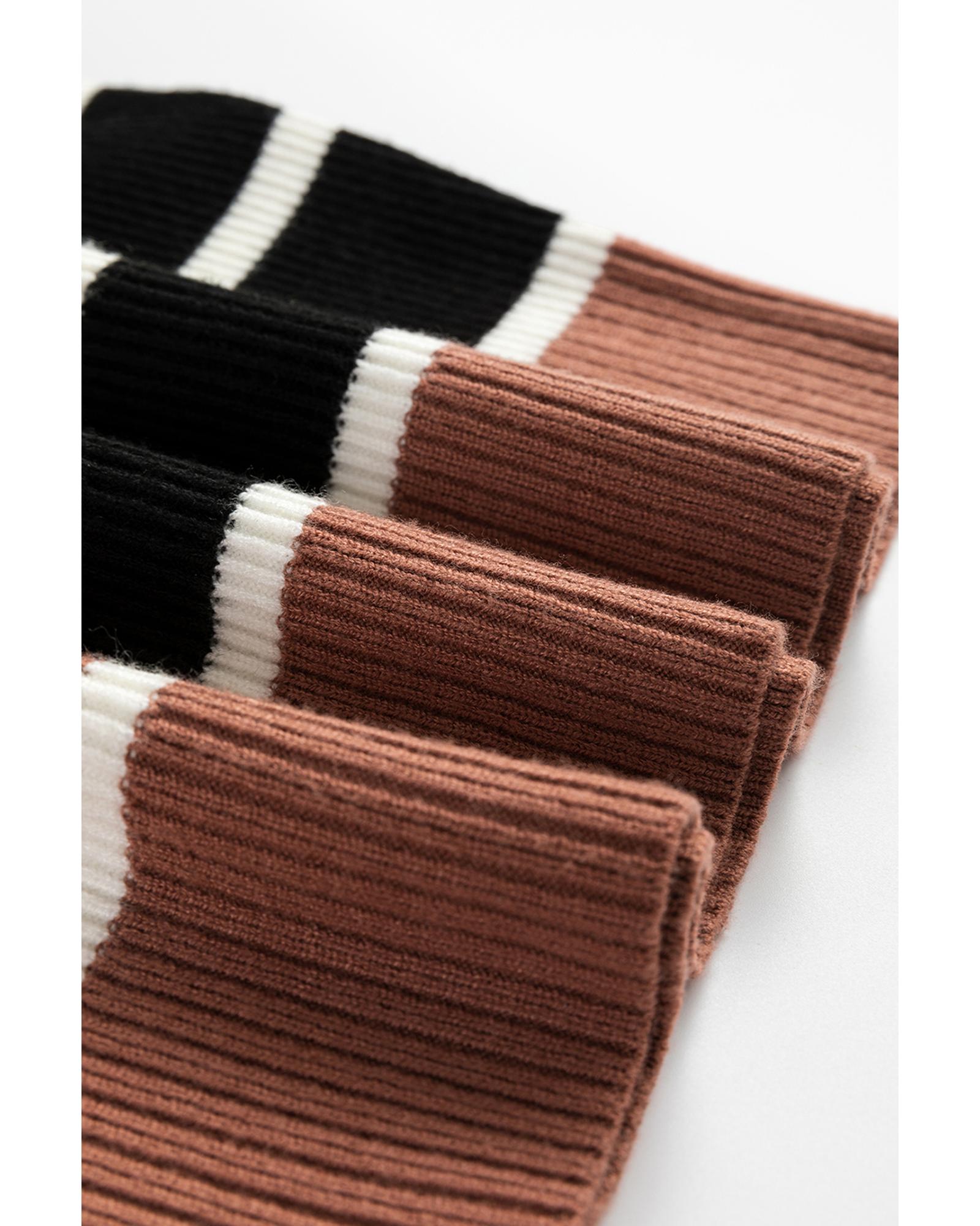Black Stripe Color Block Quarter Zip Collar Short Sleeve Sweater Dress - M