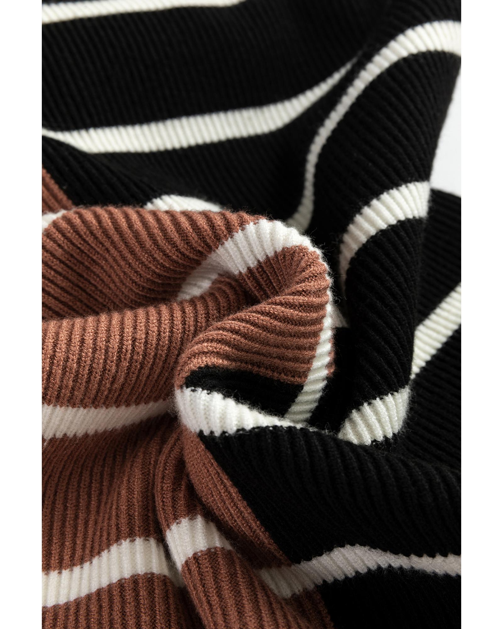 Black Stripe Color Block Quarter Zip Collar Short Sleeve Sweater Dress - S 3