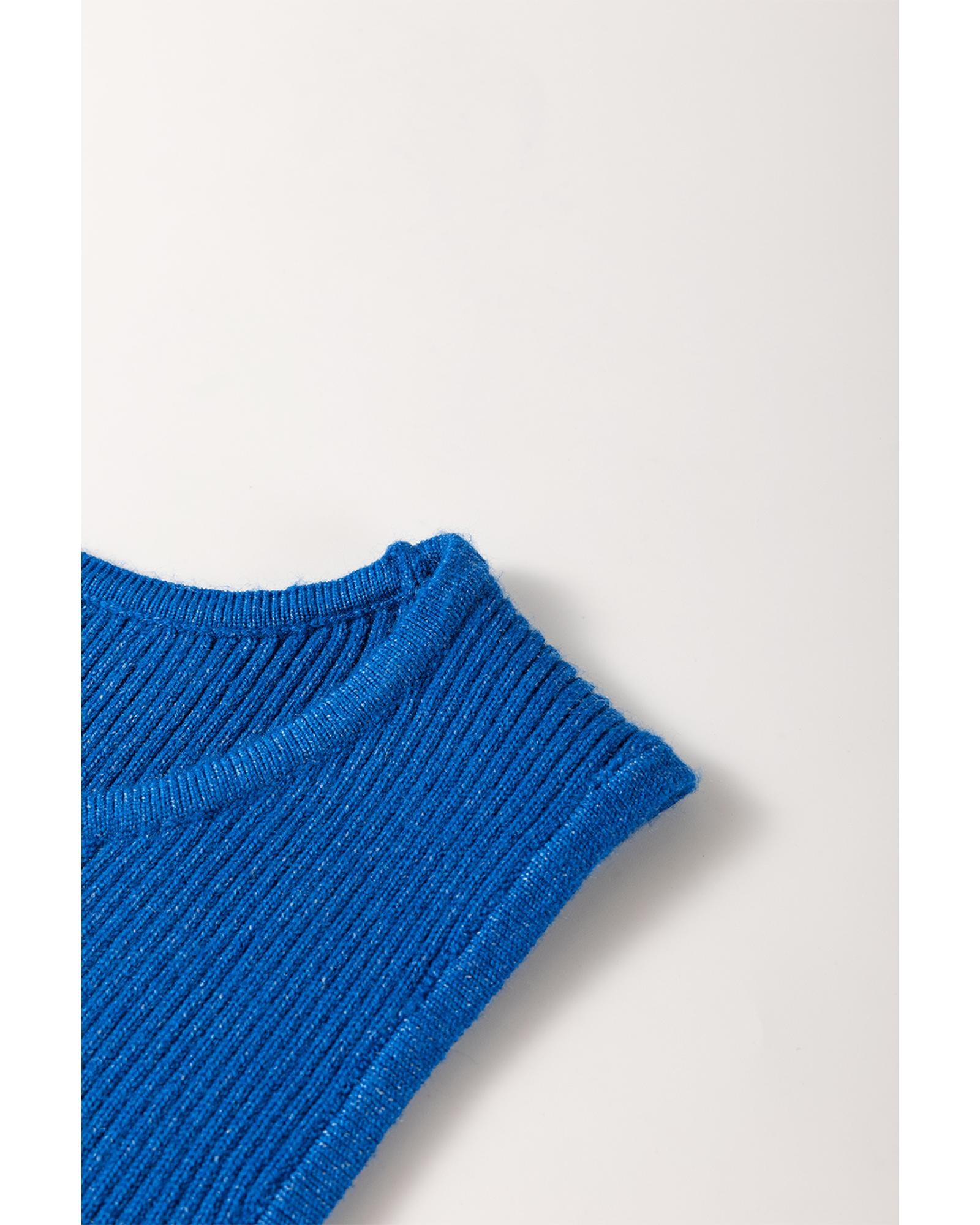 Dark Blue Solid Ribbed Knit Sheath Sleeveless Midi Sweater Dress - XL 5