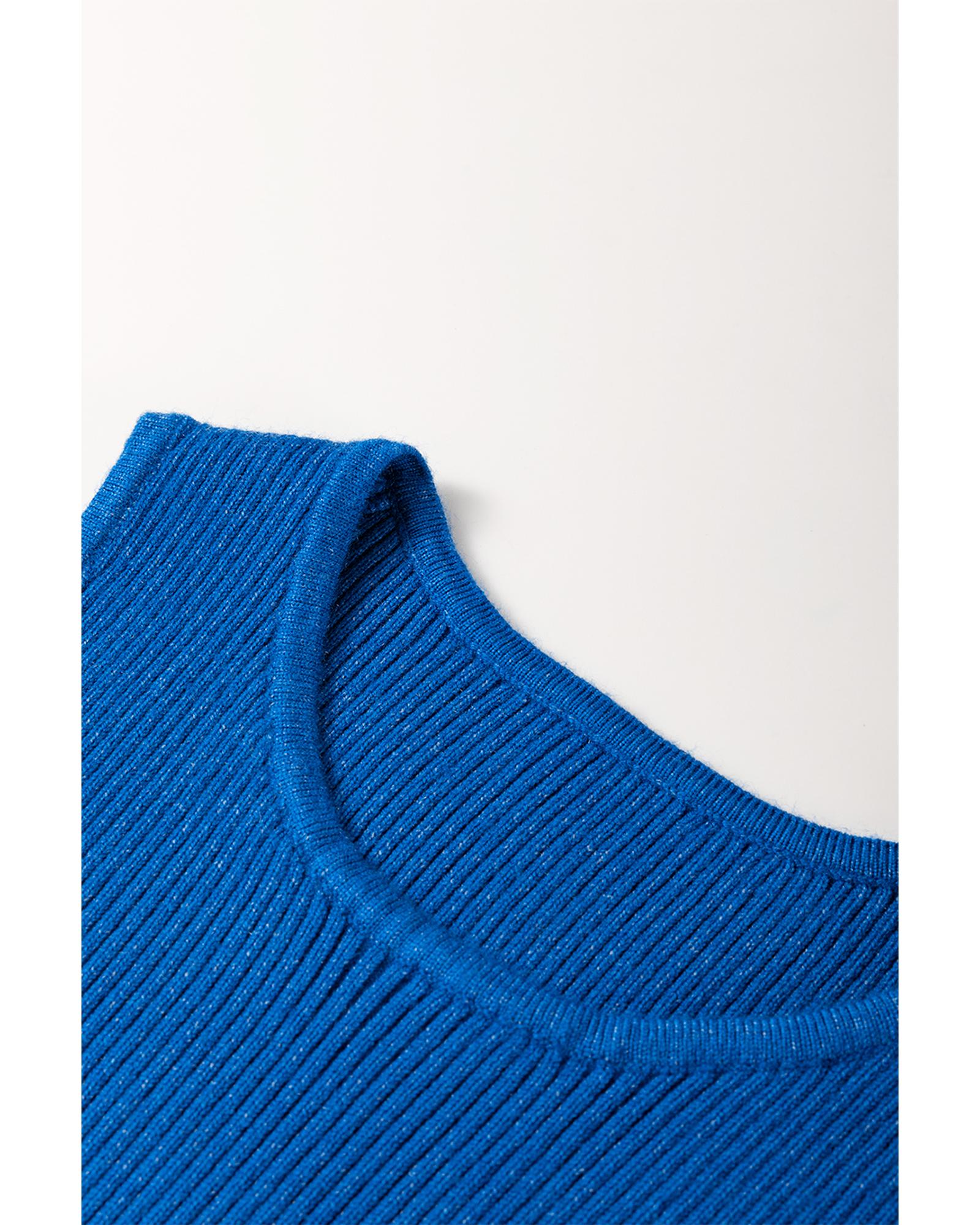 Dark Blue Solid Ribbed Knit Sheath Sleeveless Midi Sweater Dress - XL 6