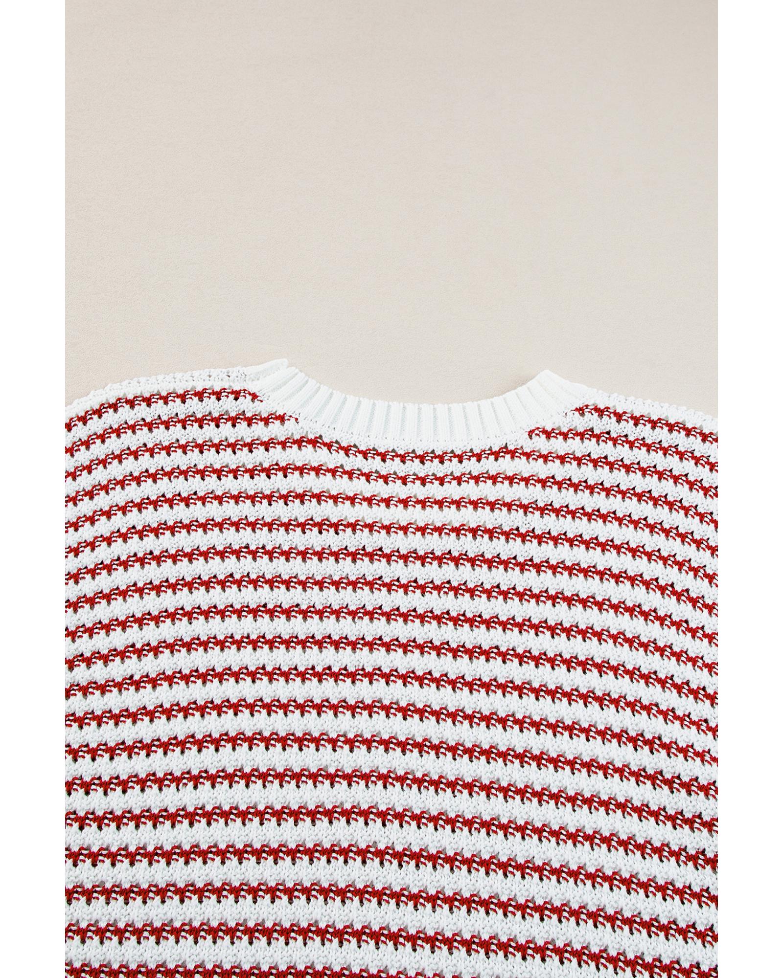 Red Stripe Ribbed Trim Loose Fit Knitted Sweater Vest - L 8