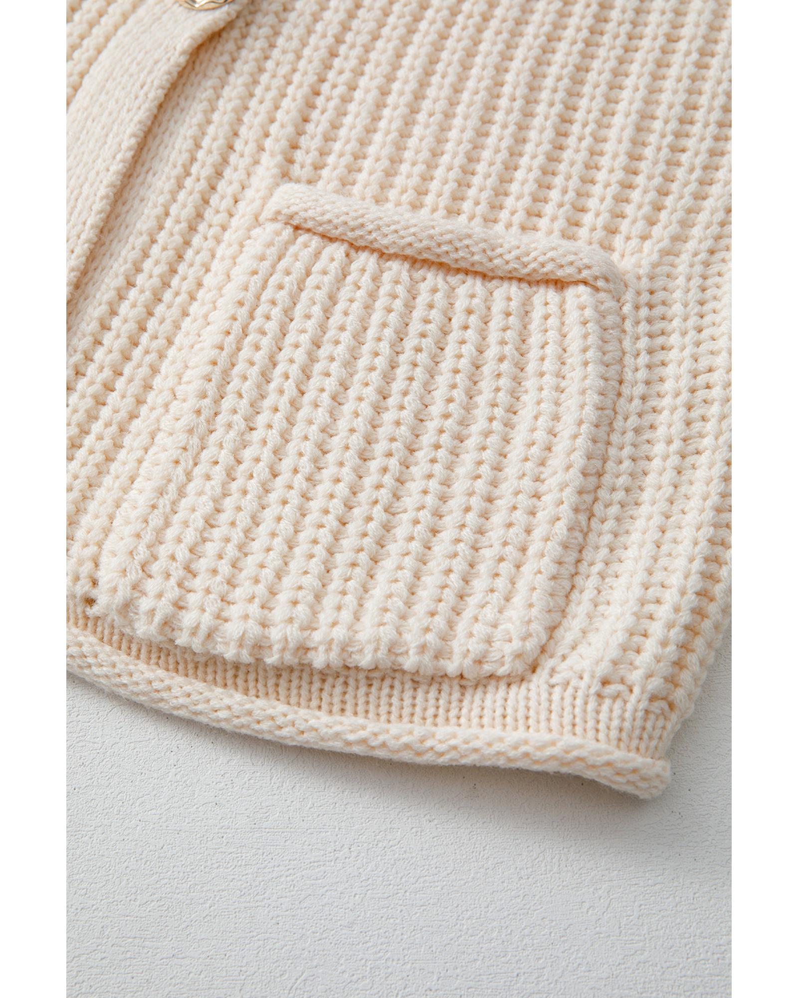 White Solid Textured Knit Side Pockets Buttoned Sweater Vest - S 5