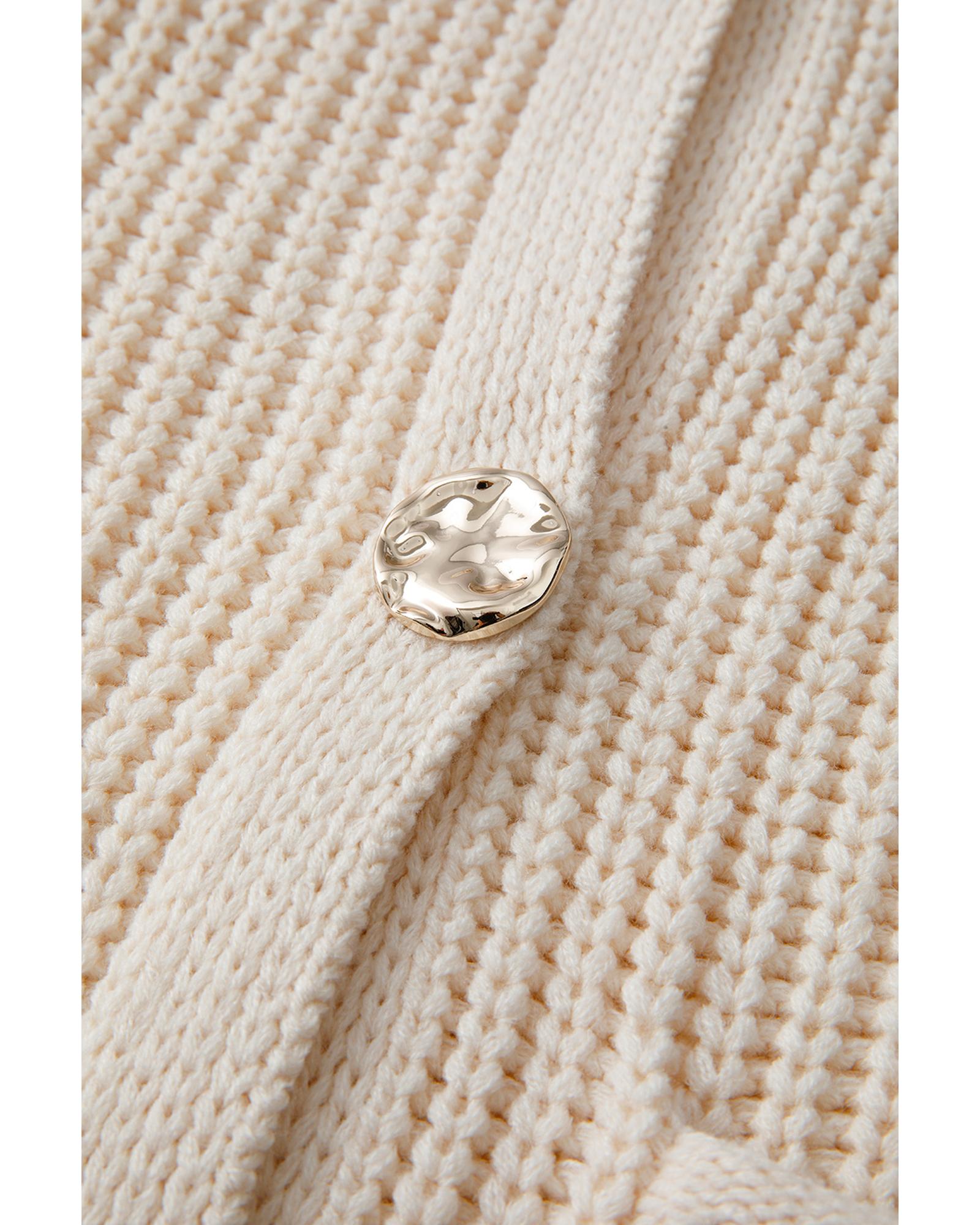 White Solid Textured Knit Side Pockets Buttoned Sweater Vest - XL 5