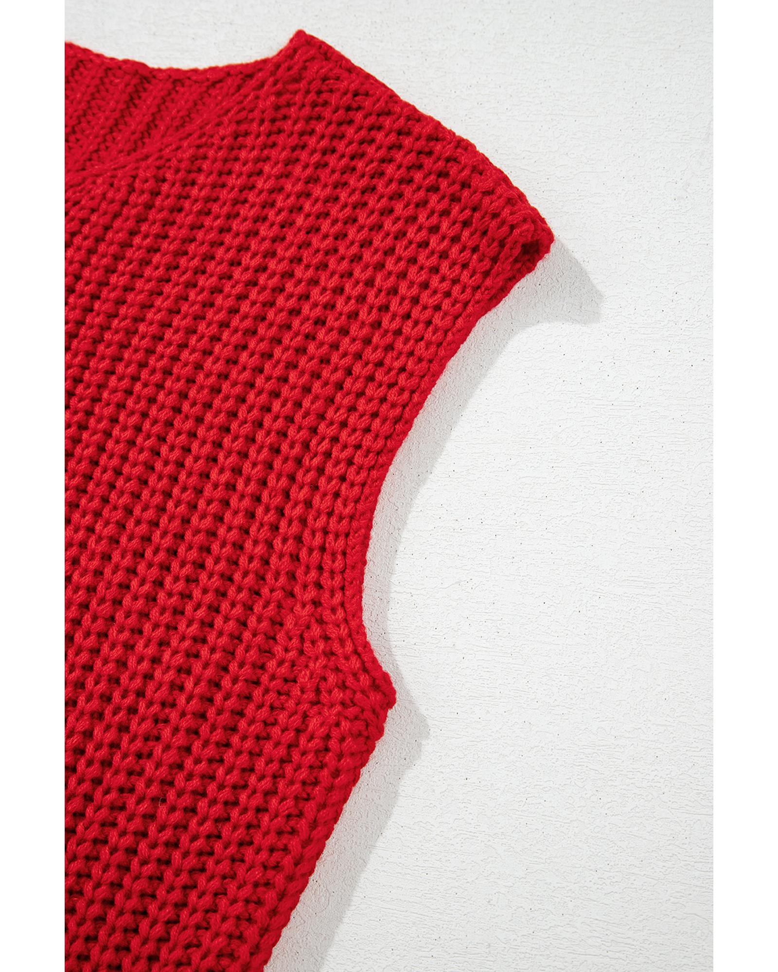 Fiery Red Solid Textured Knit Side Pockets Buttoned Sweater Vest - L 7