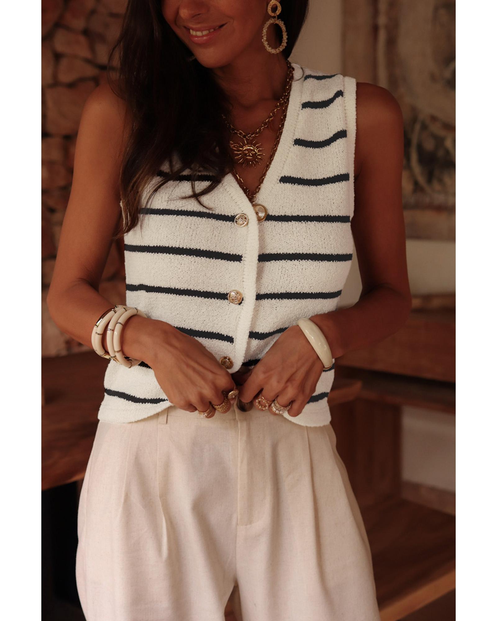 Black Stripe Buttoned V Neck Slim Fit Sweater Vest - XL 3