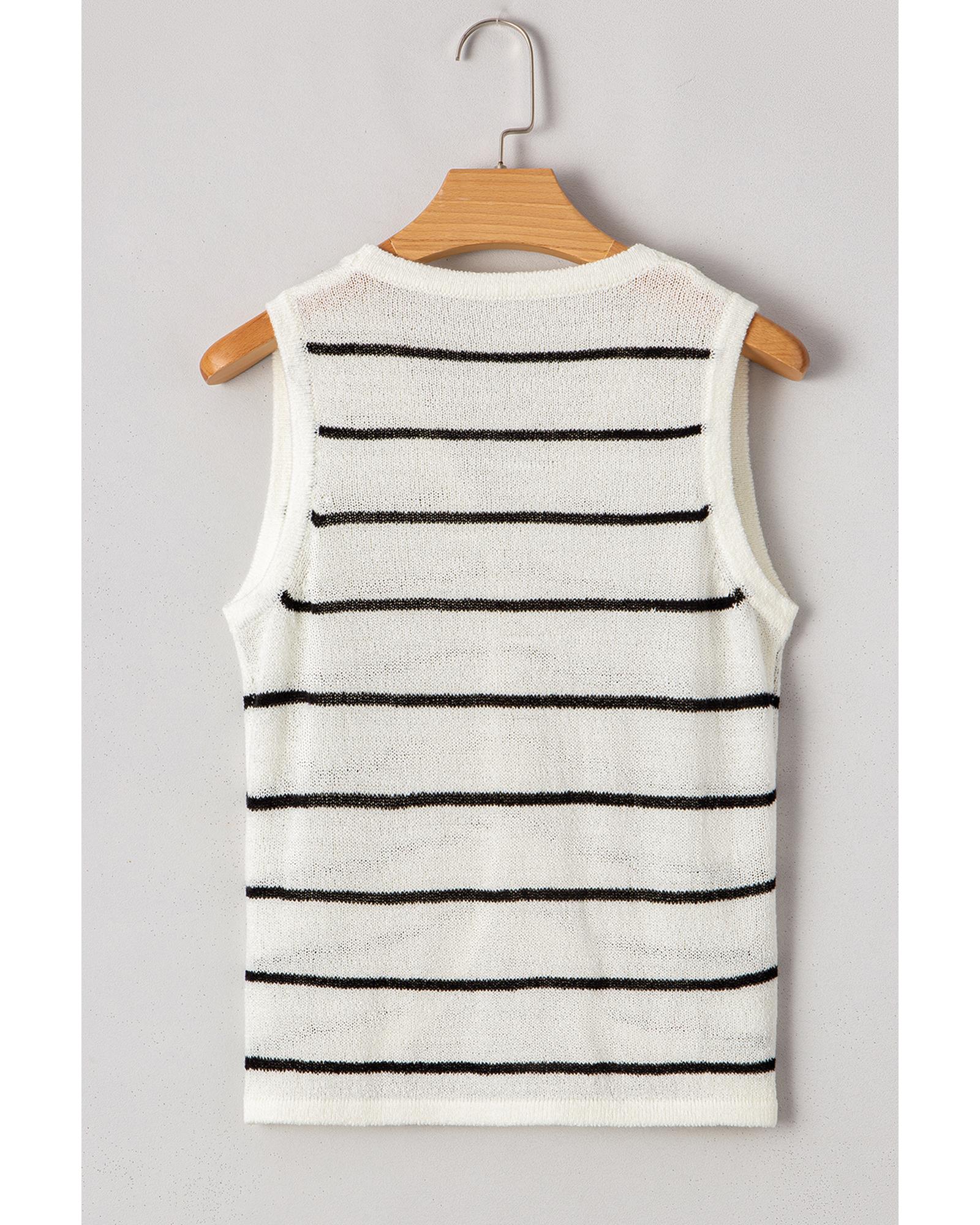 Black Stripe Buttoned V Neck Slim Fit Sweater Vest - XL 8