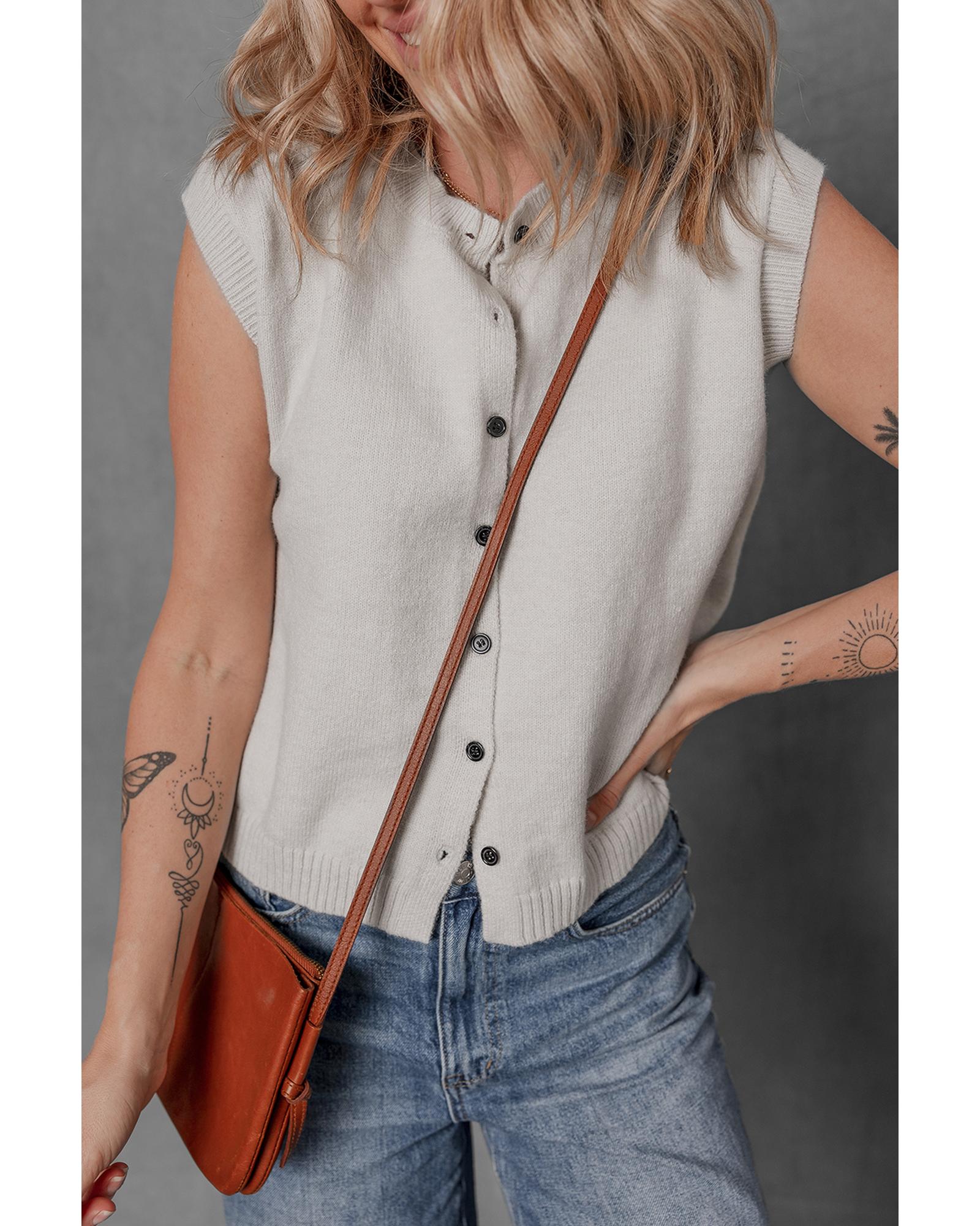 Jet Stream Button Up O Neck Sweater Vest - L