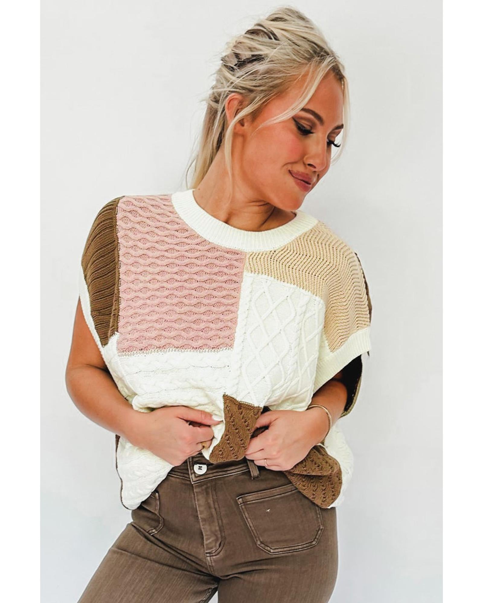 Multicolor Colorblock Mix Textured Sweater Tee - M 3