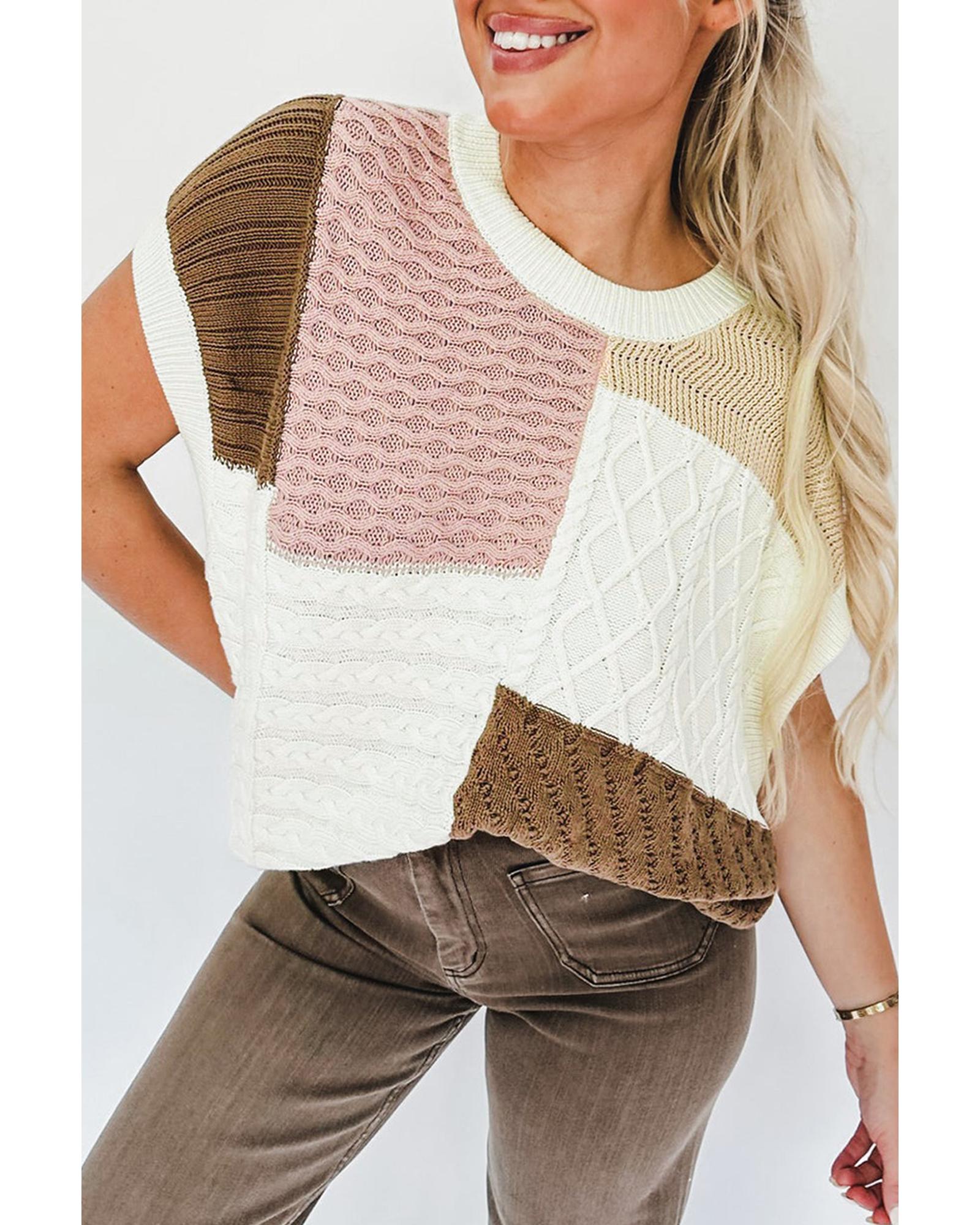 Multicolor Colorblock Mix Textured Sweater Tee - M 5