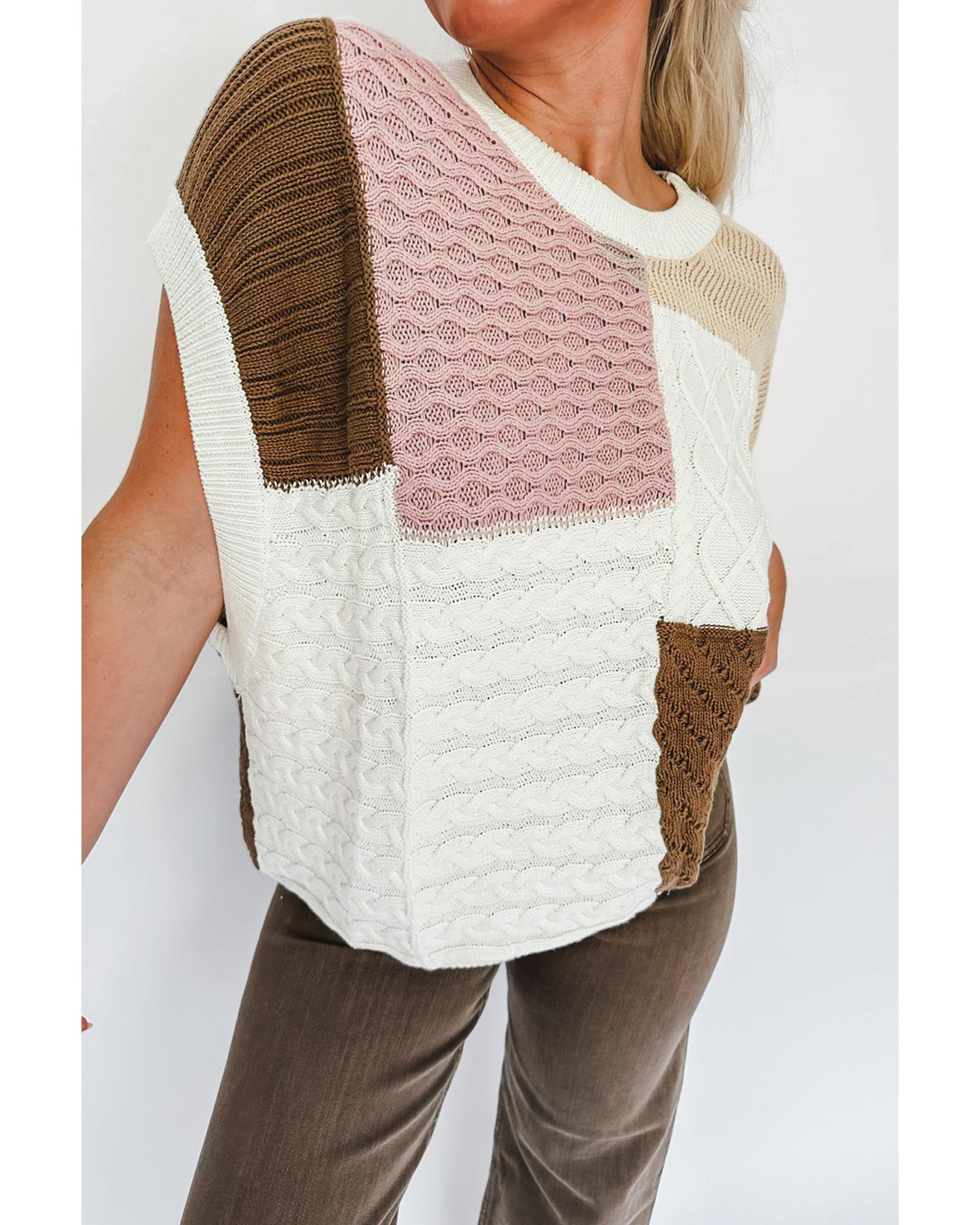 Multicolor Colorblock Mix Textured Sweater Tee - XL 5