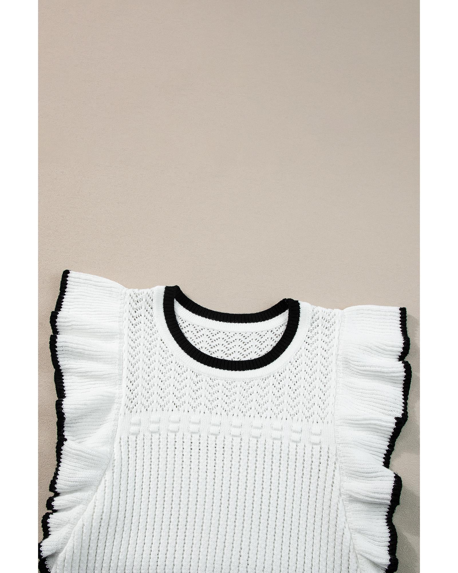 White Crochet Eyelet Flounce Tank Top - S 5