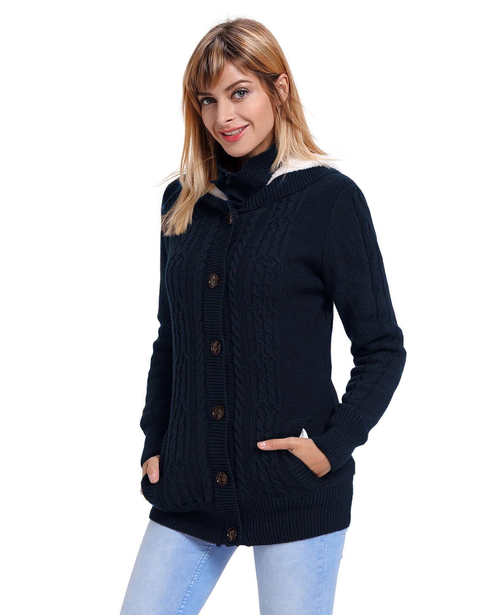 Navy Blue Long Sleeve Button-up Hooded Cardigans - 2XL 4