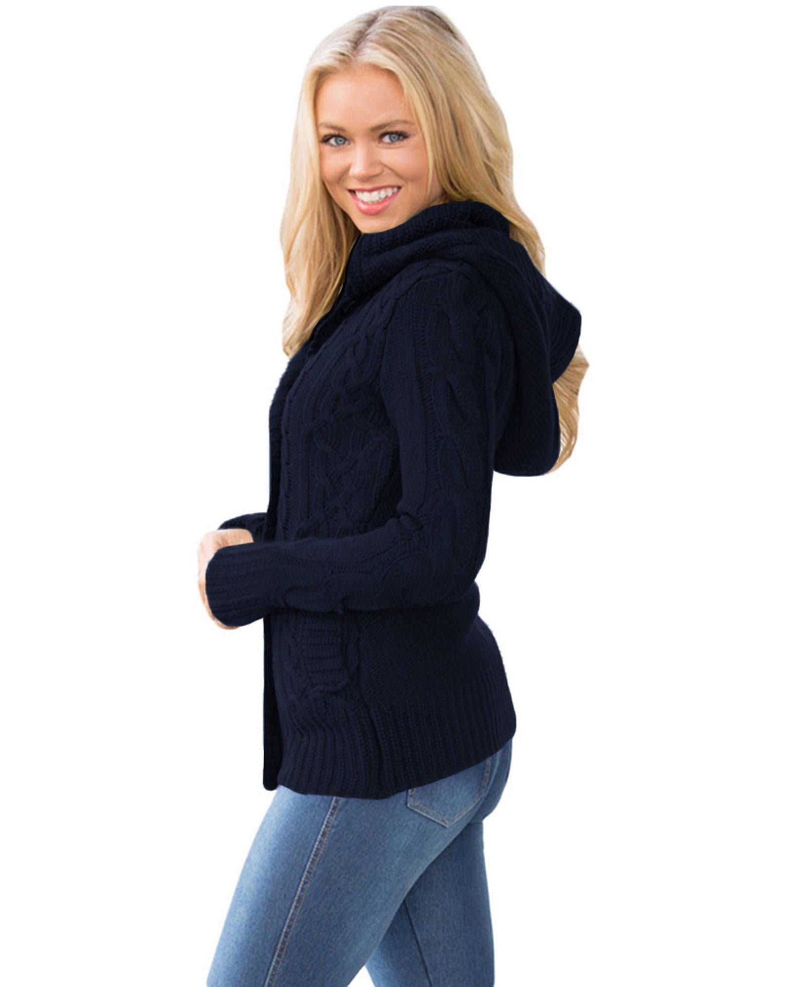 Navy Blue Long Sleeve Button-up Hooded Cardigans - 2XL 7