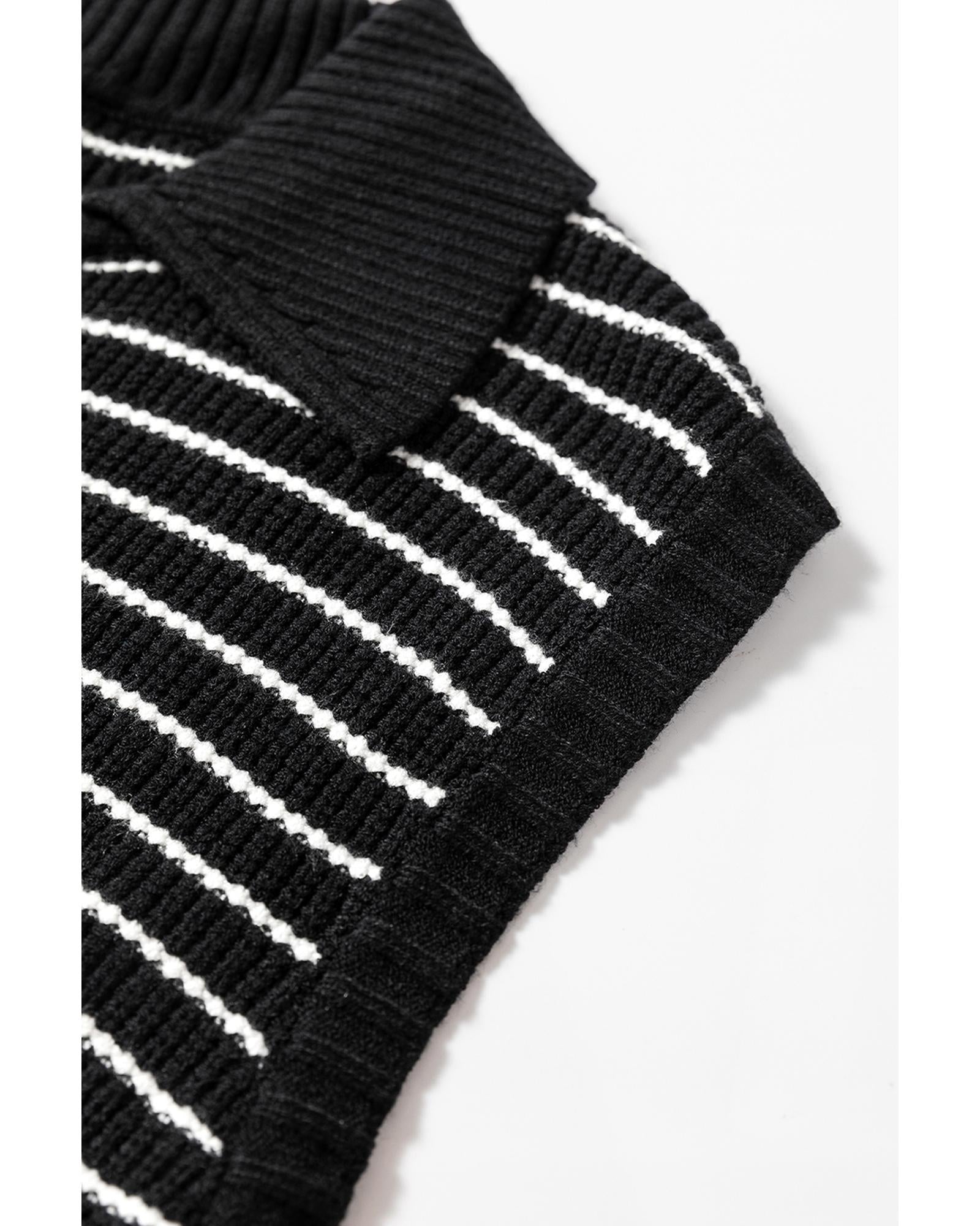 Black Stripe Turn-down V Neck Sweater Tank Top - M 5