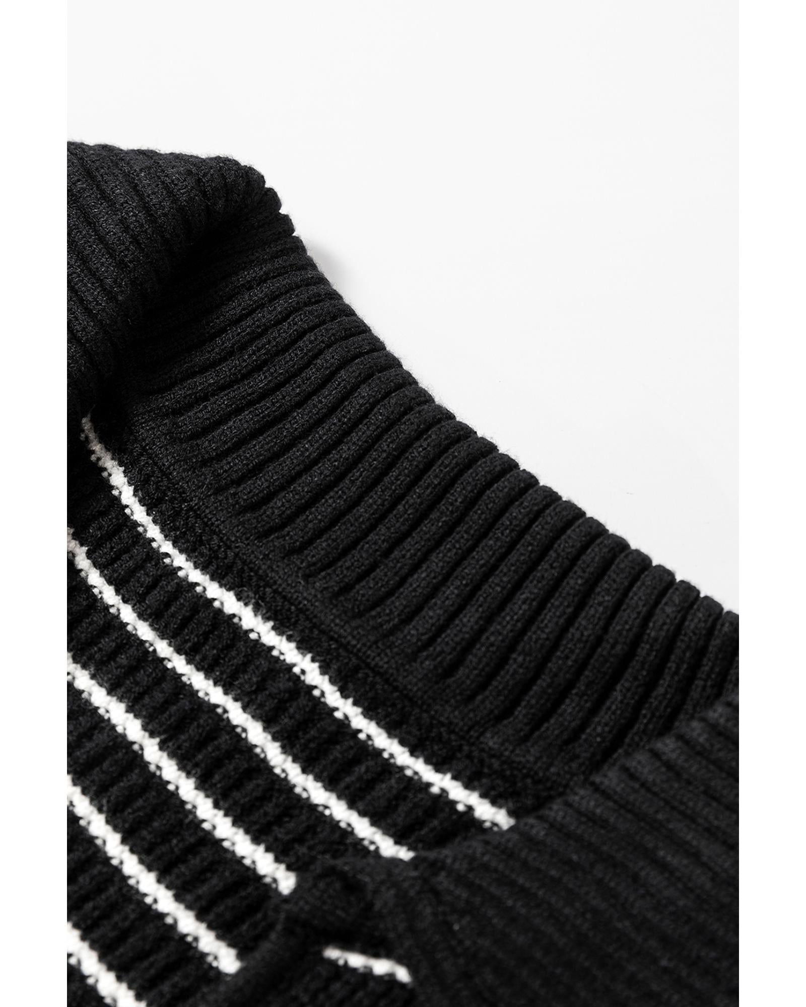 Black Stripe Turn-down V Neck Sweater Tank Top - M 7