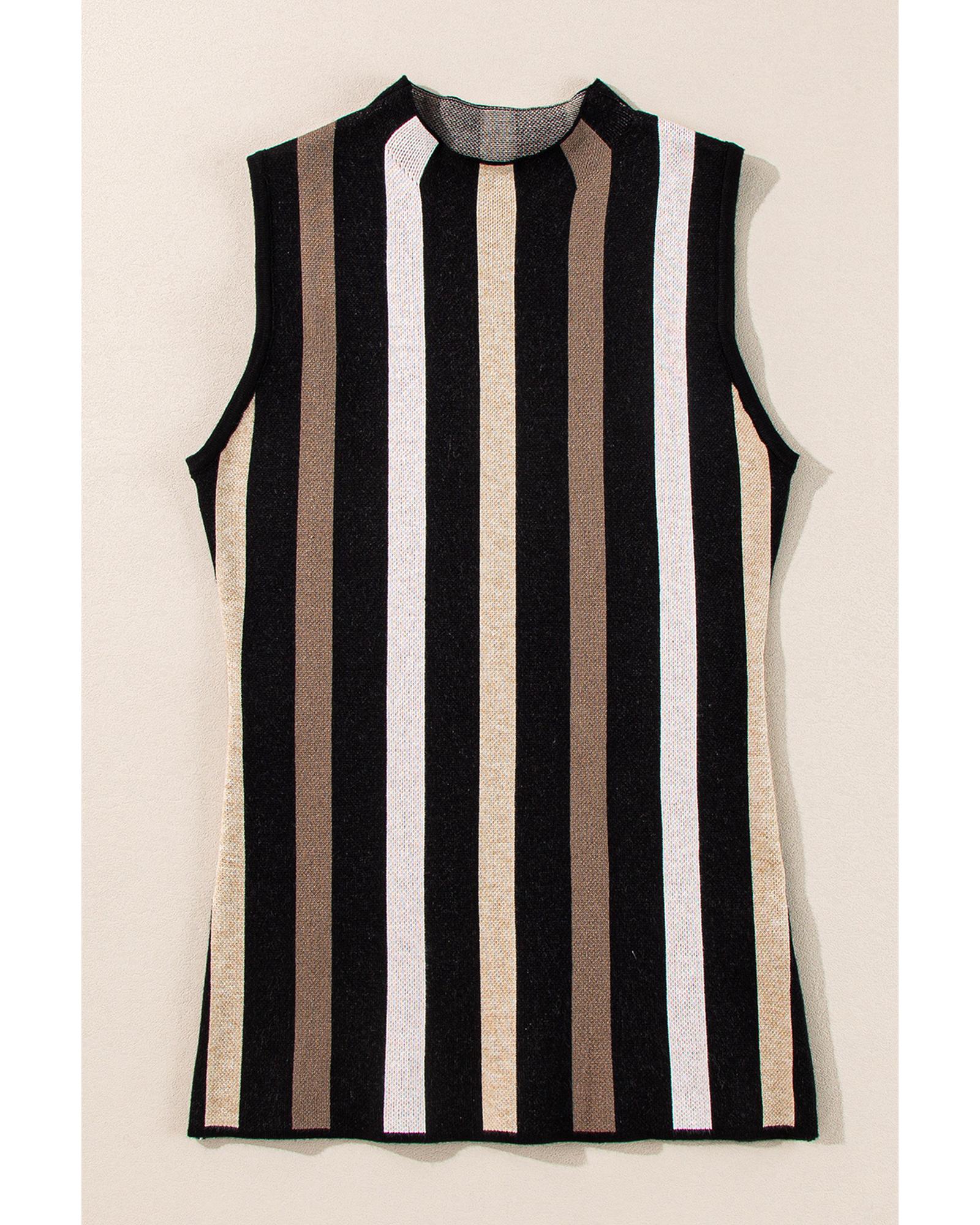 Black Stripe Slim Fit O Neck Sweater Vest - XL 5