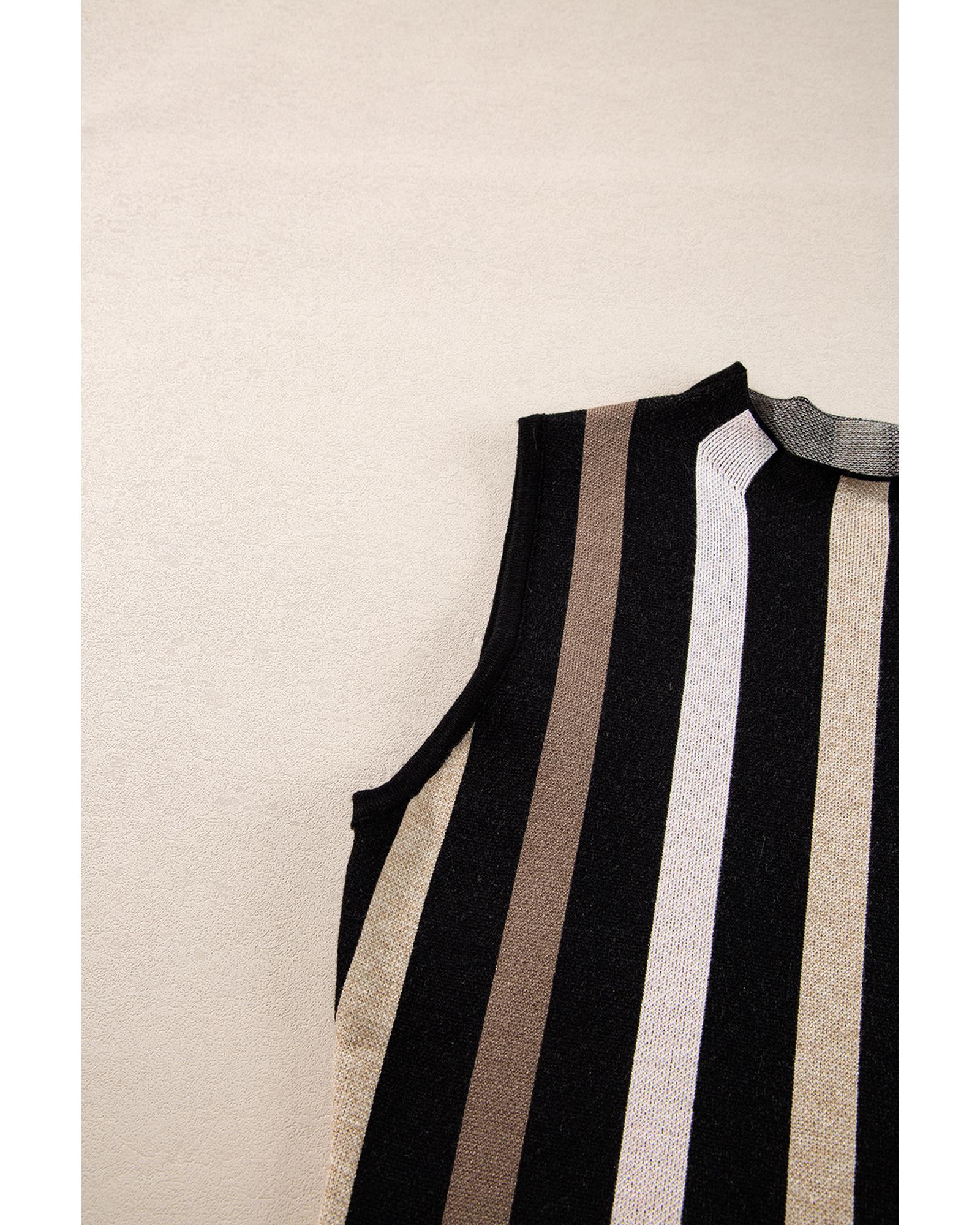 Black Stripe Slim Fit O Neck Sweater Vest - XL 7