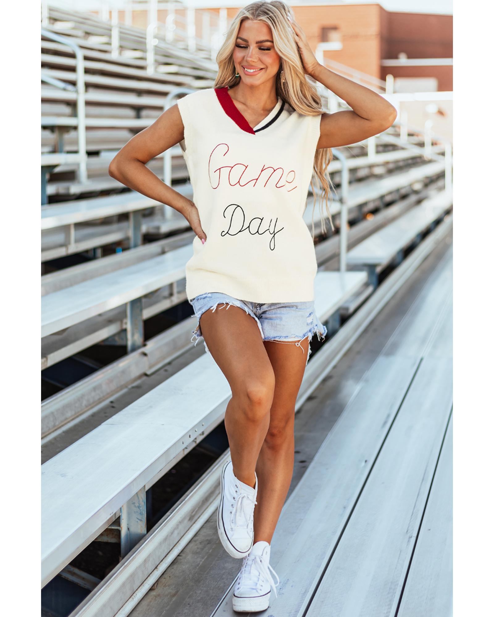 White Vintage Game Day Sweater Vest - L 3