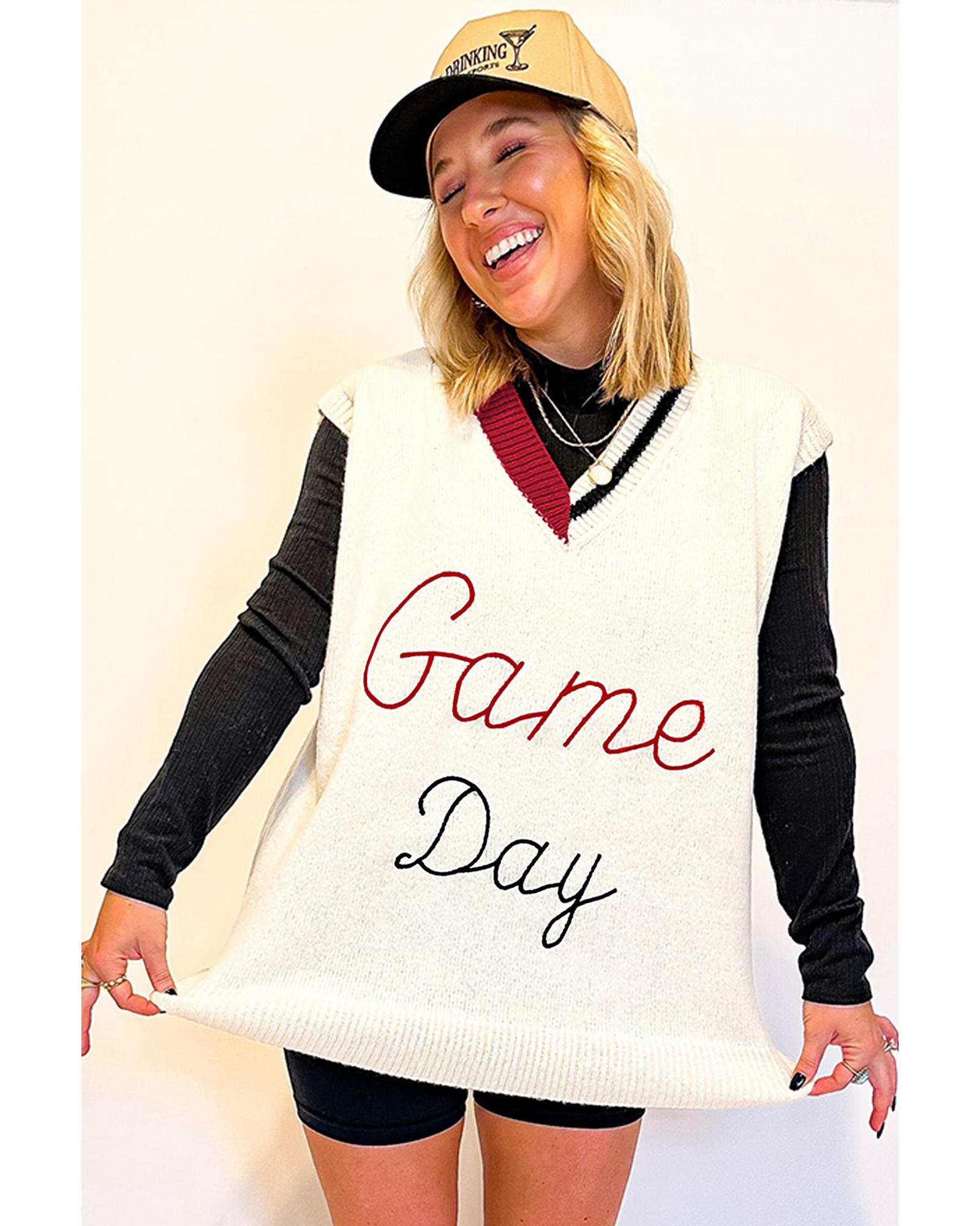 White Vintage Game Day Sweater Vest - L 7
