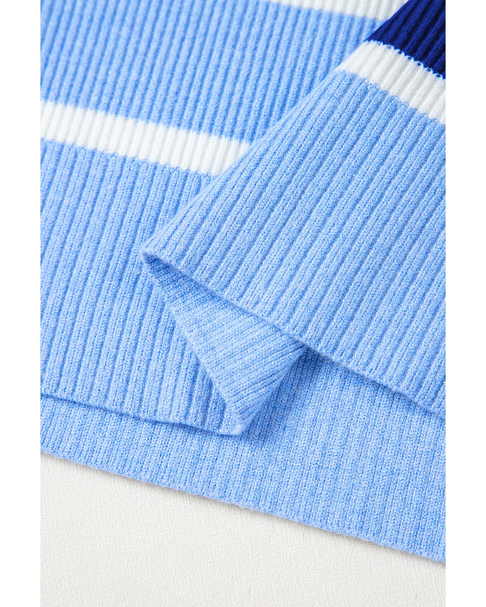 Sky Blue Stripe Colorblock Quarter Zip Collar Sweater Vest - 2XL 8